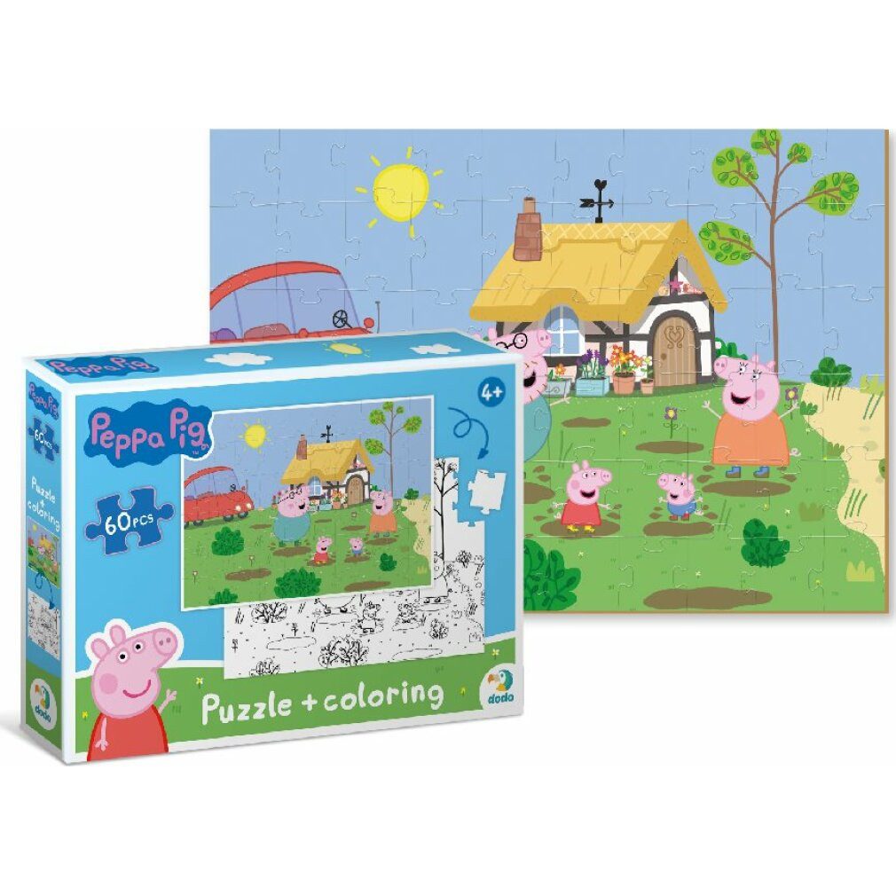 dodo Puzzle DODO Peppa Pig doppelseitiges Puzzle: In der Hütte 60 Teile, Puzzleteile