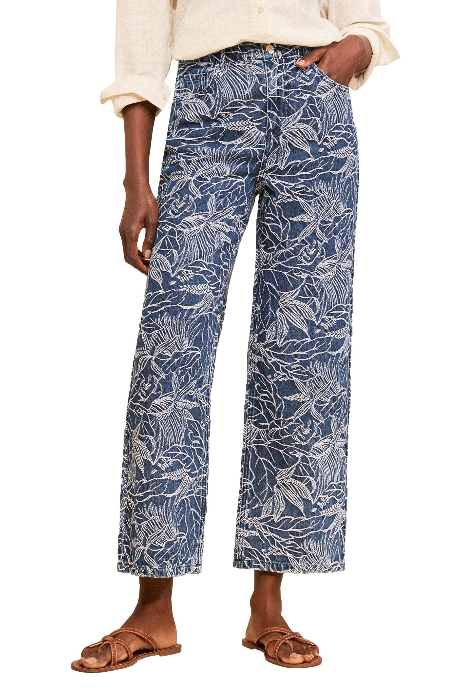 Weite Jeans Love & Roses Jeans mit weitem Bein + Jacquard
