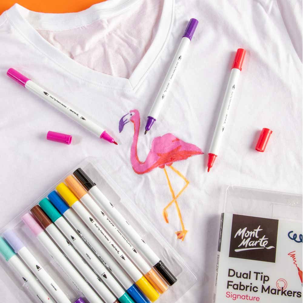 Mont Marte Textilmarker Set 12 Farben – Dual Tip Stoffstifte mit 2 mm & 5 mm Spitze, (Set, 12-tlg., unterschiedene Farben für kreatives Arbeiten auf Textilien), – Bild 4 von 5