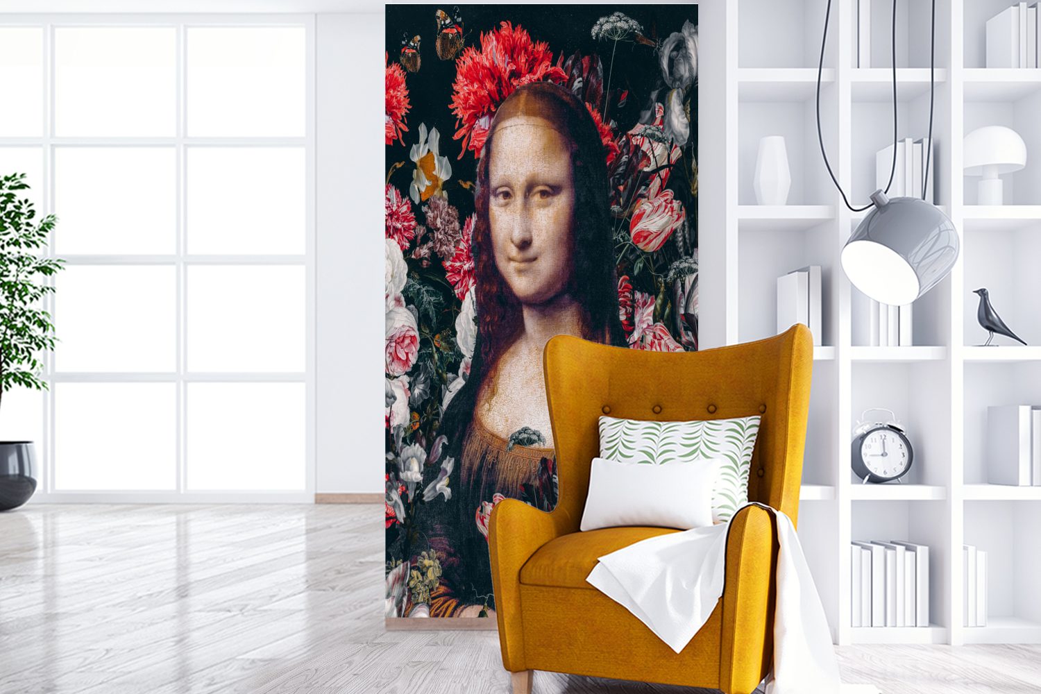Vinci, bedruckt, Mona für (2 Küche, Vliestapete Schlafzimmer St), Wohnzimmer Matt, Lisa Da - MuchoWow Fototapete Blumen - Fototapete