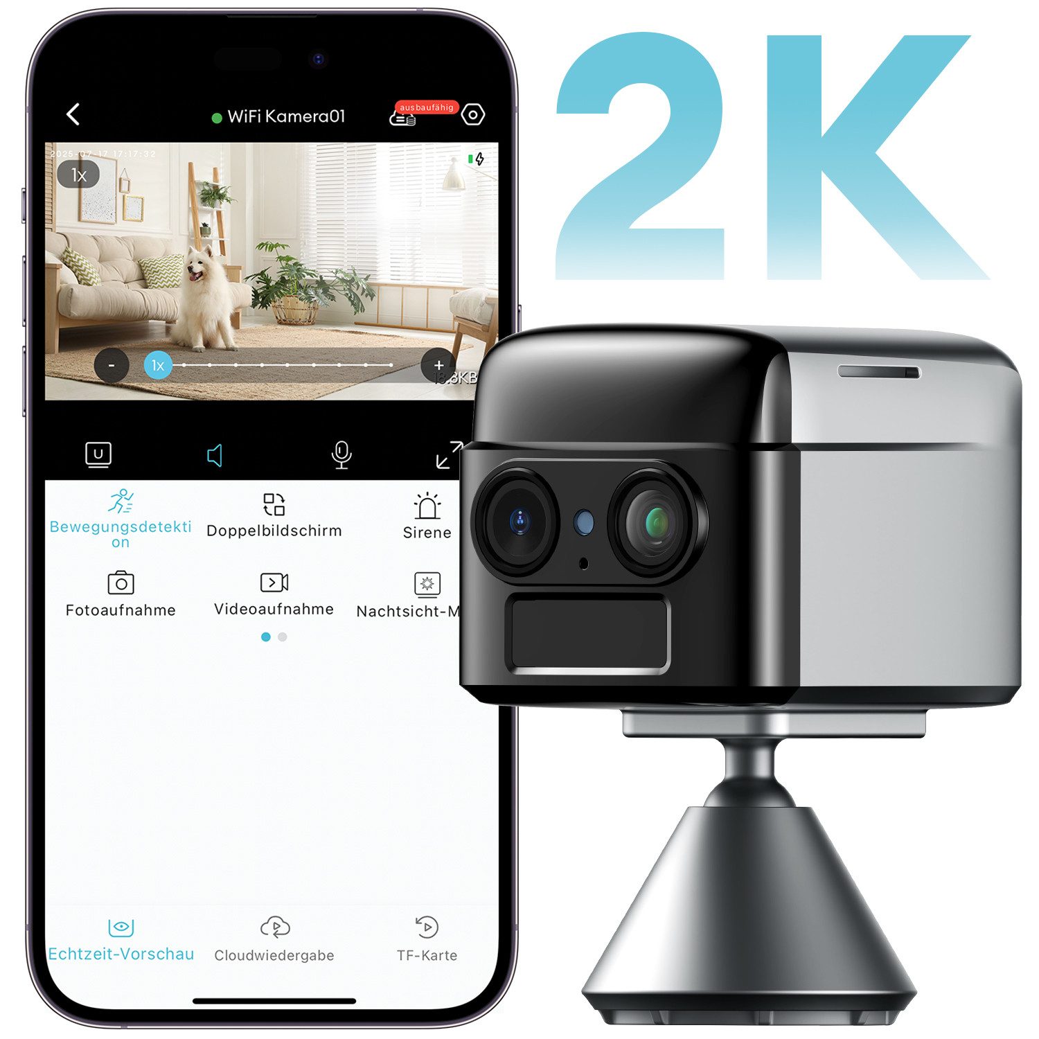 CkeyiN Pro Überwachungskamera 2K Mini Kamera mit Nachtsicht & AI-Alarm, kabellos (Innenbereich, Zwei-Wege-Gegensprechanlage, Geeignet für den Innenbereich, Unterstützung für die Anzeige durch mehrere Personen)
