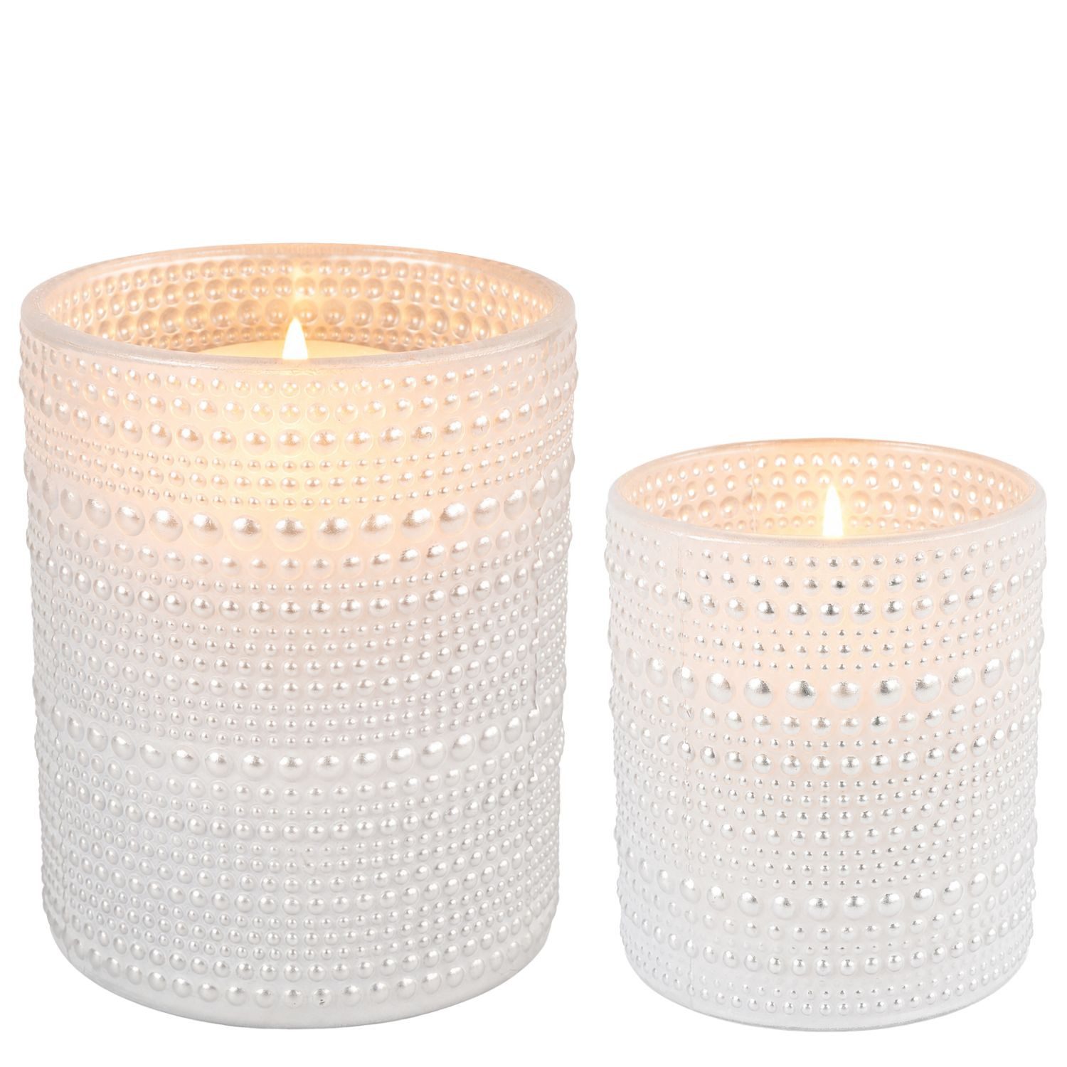 Marrakesch Orient & Mediterran Interior Windlicht Windlicht Nelle Weiß 2er Set Glas 10 und 12,5 cm Kerzendeko rund edel (2 St), Handarbeit