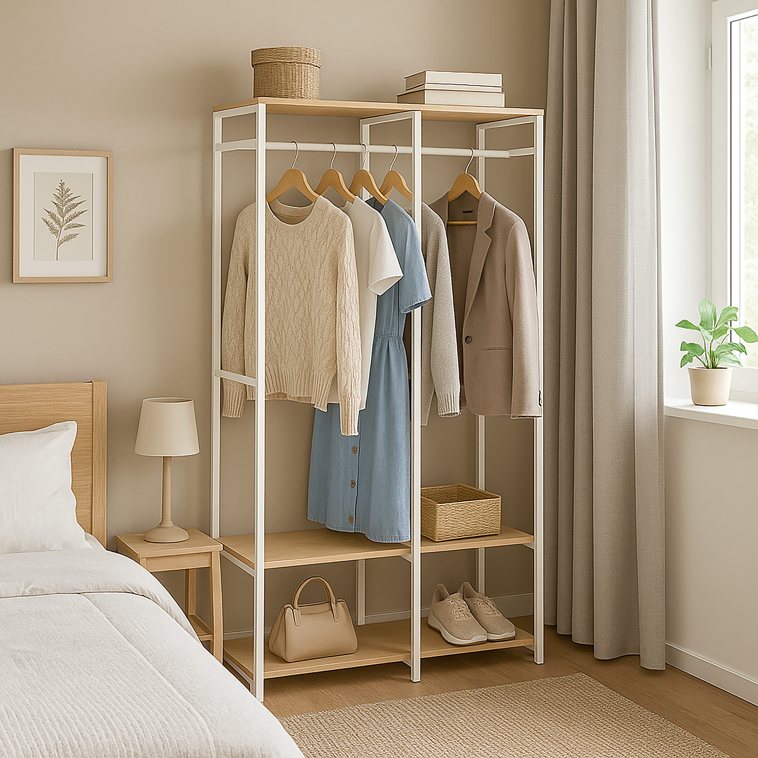 relaxdays Kleiderständer Garderobe offen Kleiderstangen & Ablagen, Weiß-Hel günstig online kaufen