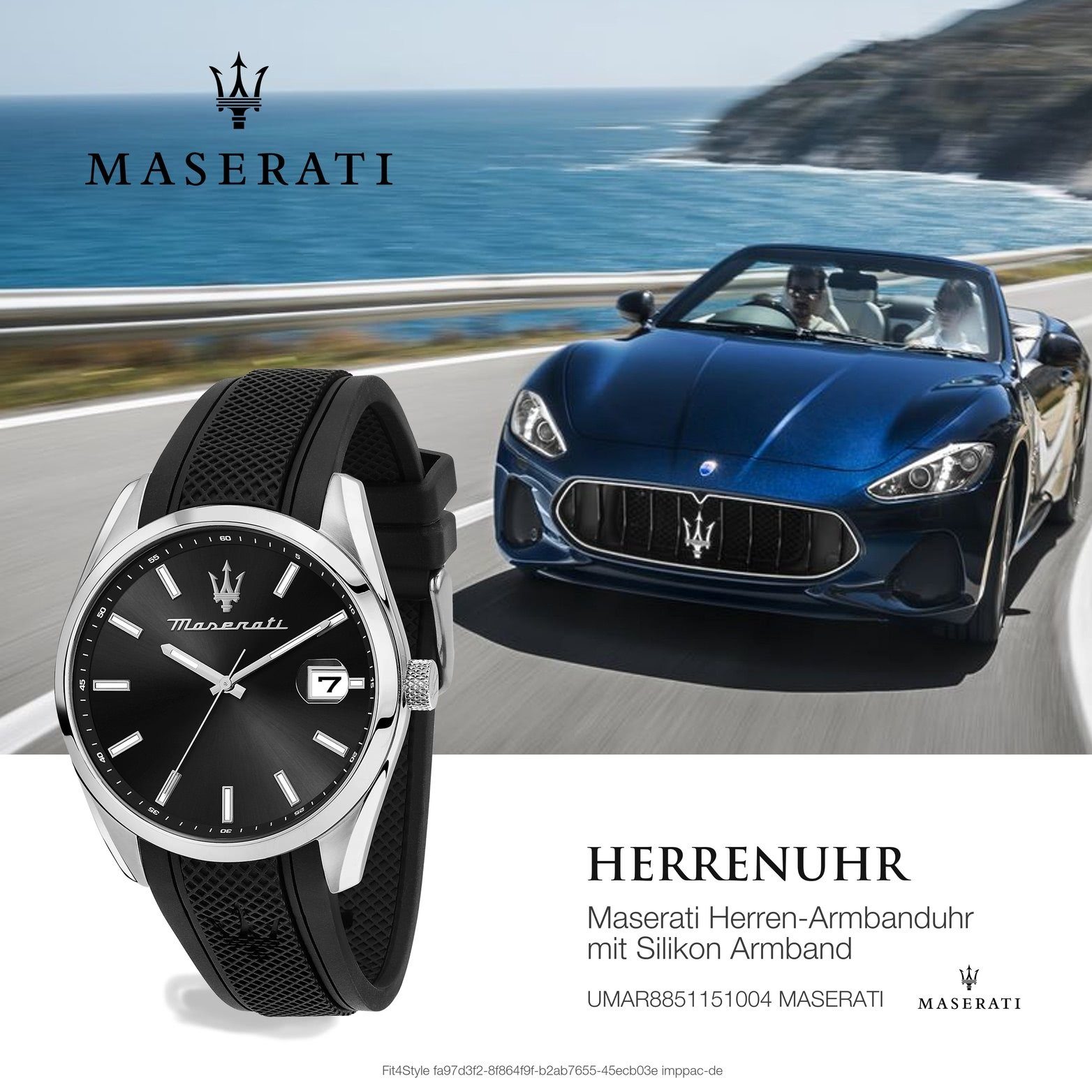 Attrazione, groß (ca. Gehäuse, Herrenuhr Maserati schwarz MASERATI Silikonarmband, rundes Herrenuhr 43mm) Quarzuhr