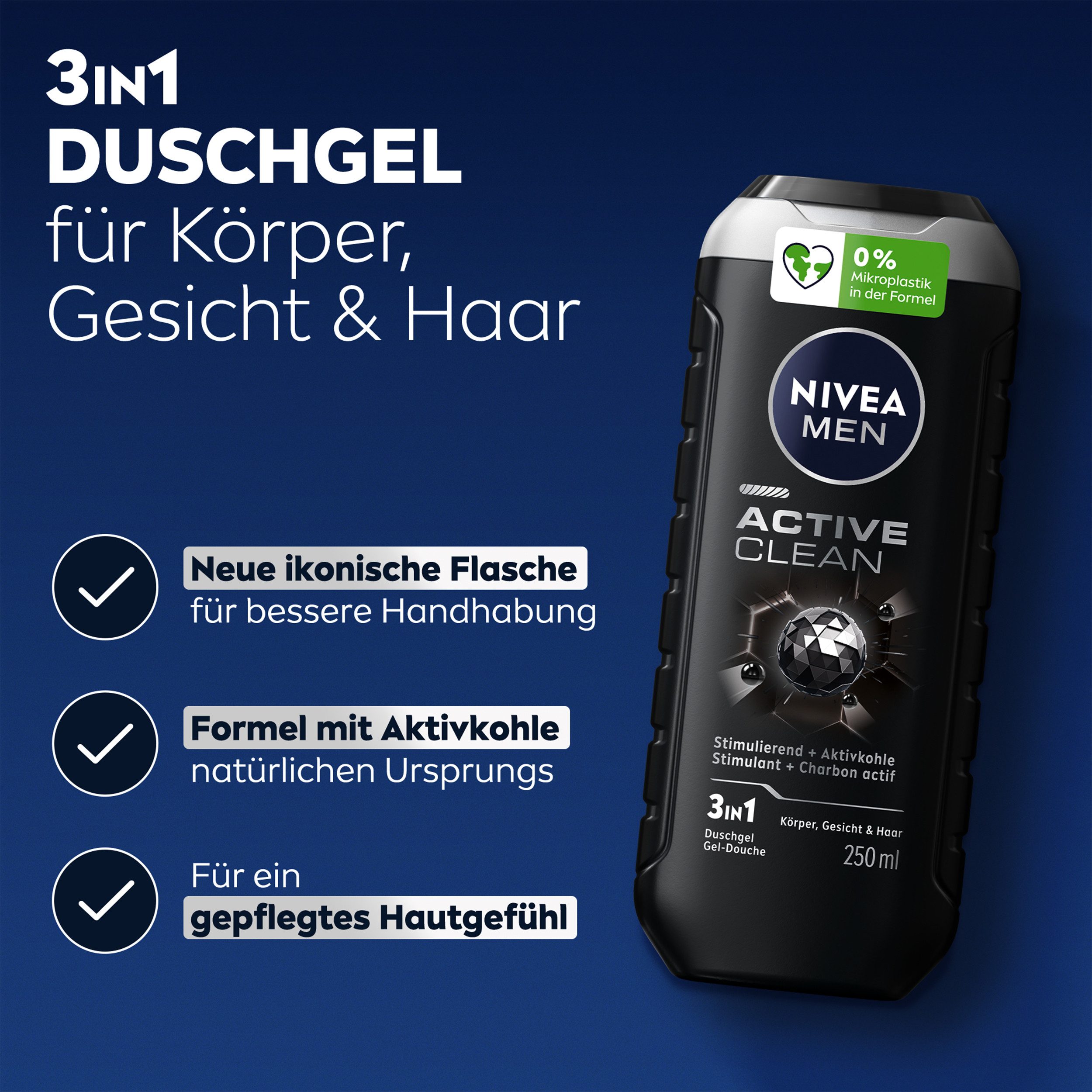 Nivea Men Duschgel Pflegedusche Active Clean 6 x 250ml, 6-tlg.