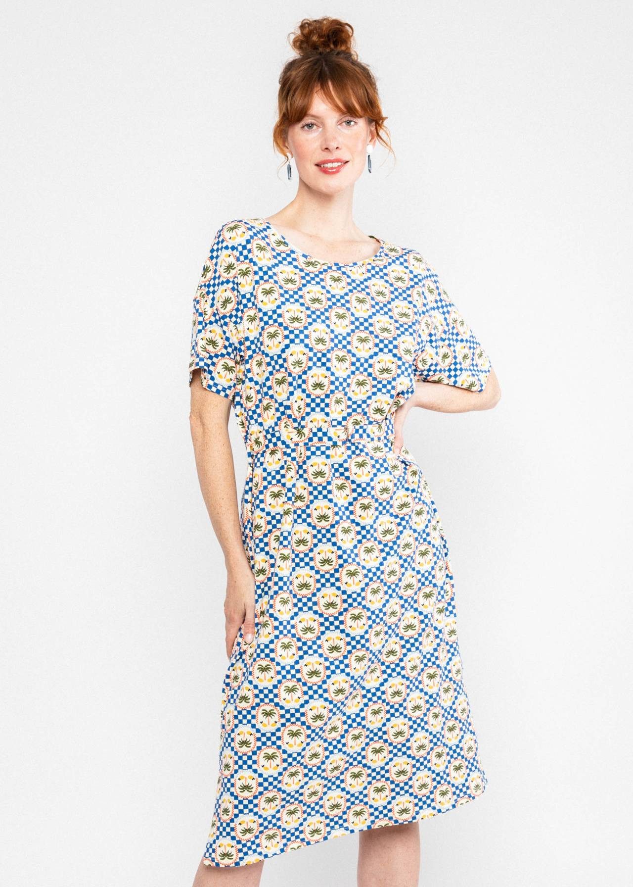 Blutsgeschwister Sommerkleid - Easy Goes Happy - Kleid Damen - Midikleid - Jerseykleid Abnehmbarer Bindegürtel
