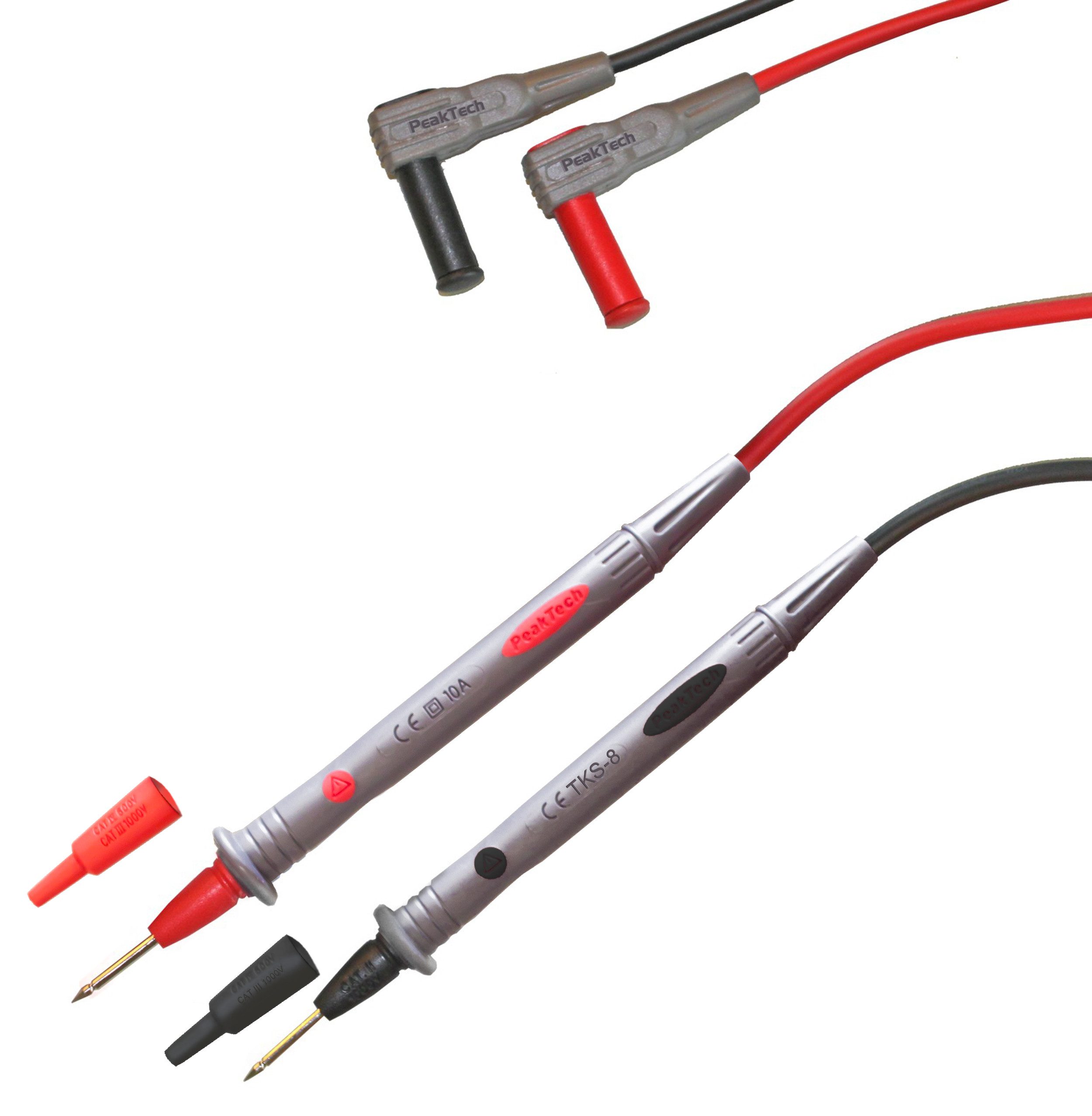 PeakTech Multimeter Prüfleitungen mit 2 mm Prüfspitze und Schutzkappen