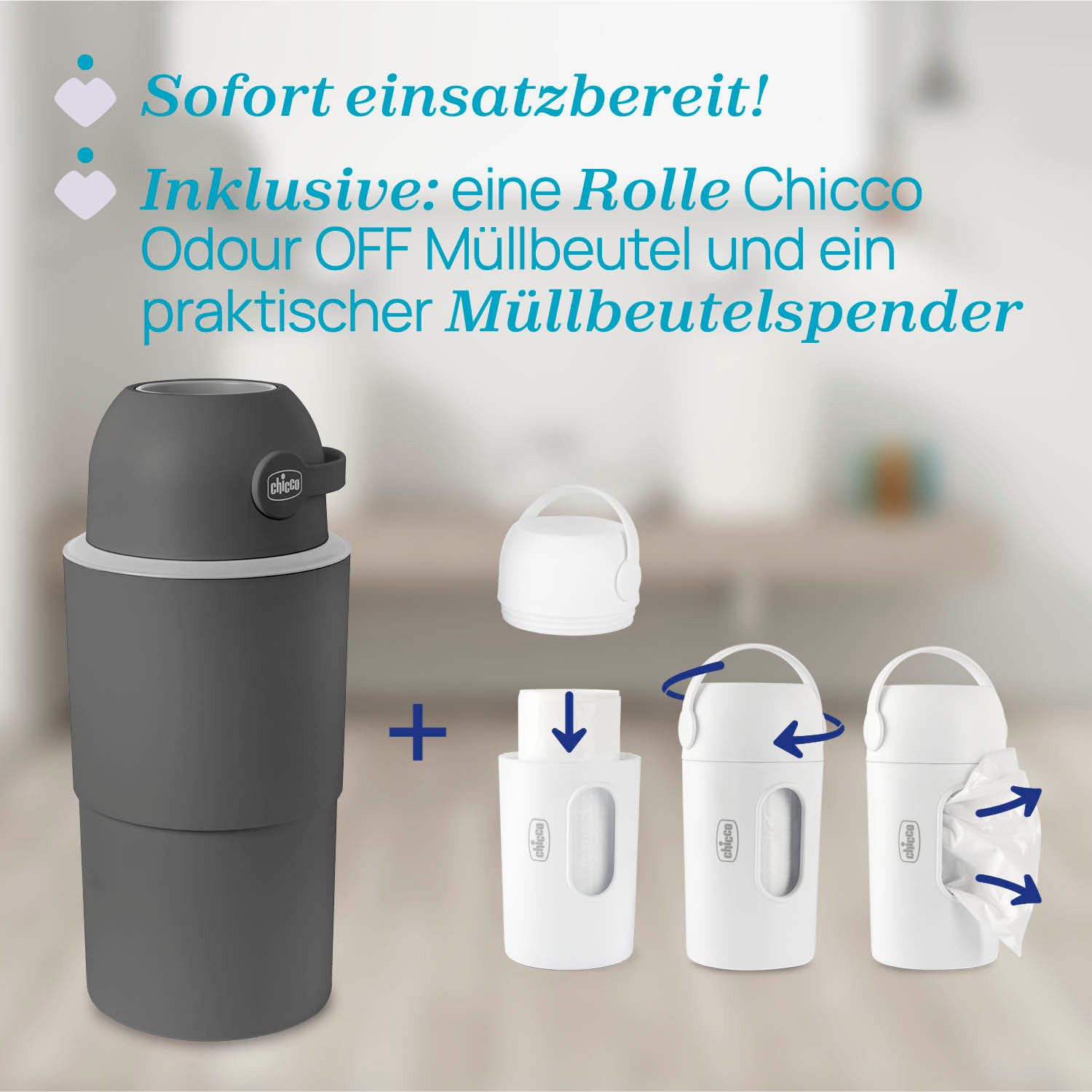 Chicco Windeleimer Teleskop, Odour off XL, inklusive 1 Pck. Müllbeutel Odour Off und einem Müllbeutelspender