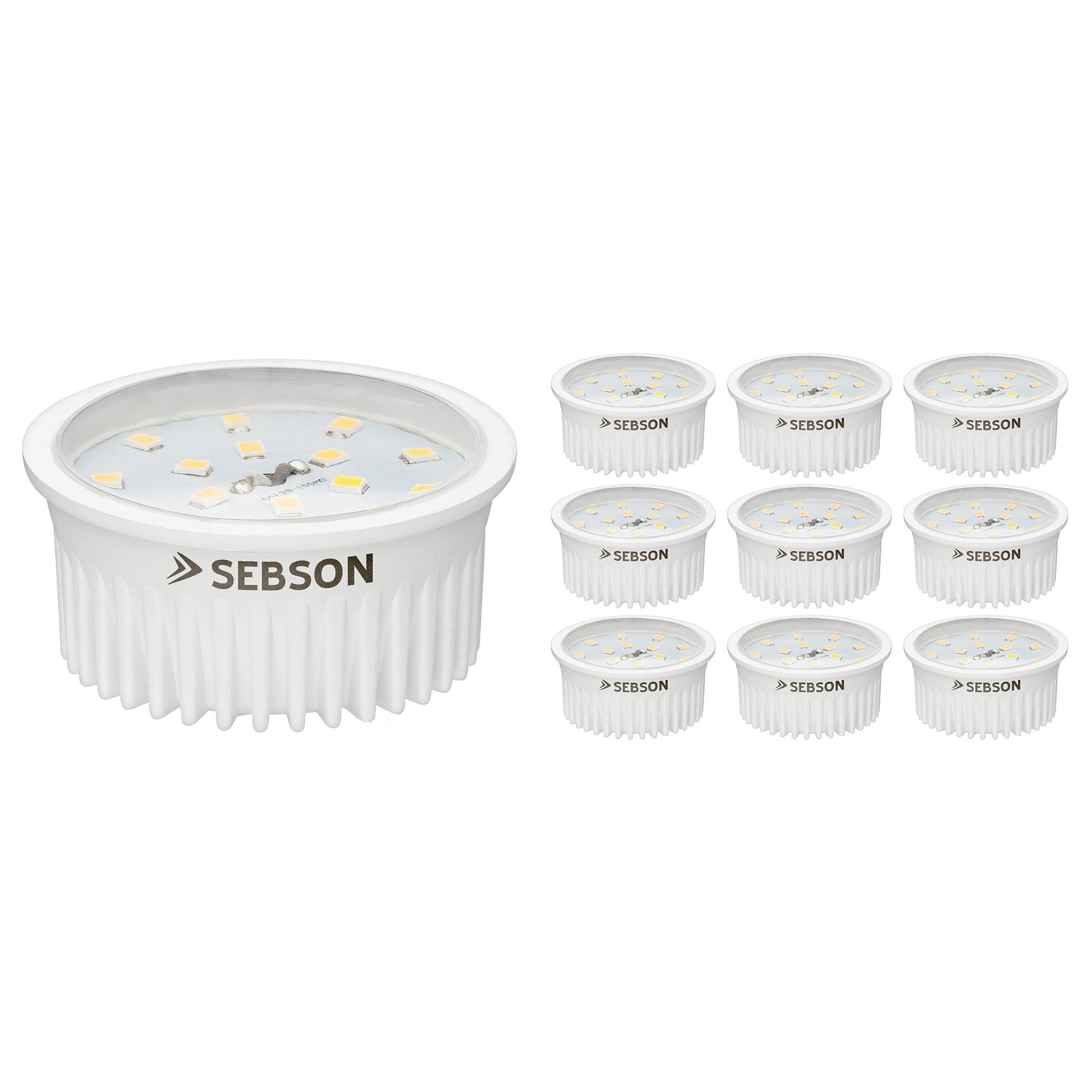 SEBSON LED Modul 5W ultra flach ø50x26mm für Einbaustrahler, warmweiß  3000K, 400lm, 230V, ersetzt GU10 MR16 Leuchtmittel, 10er Pack LED- Leuchtmittel