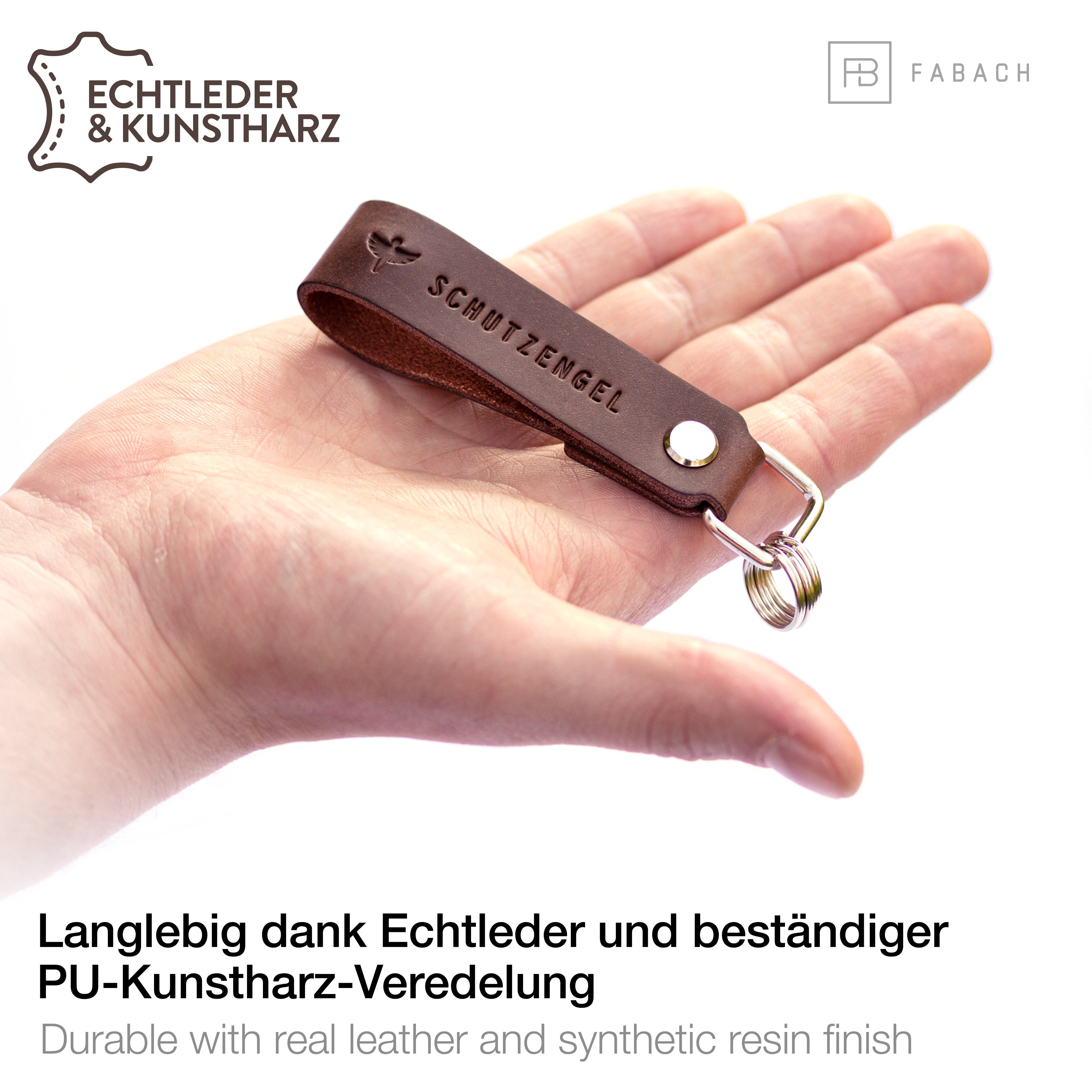 wechselbarem "Schutzengel" Anhänger Braun Leder mit FABACH Gravur Schlüsselanhänger - Schlüsselring