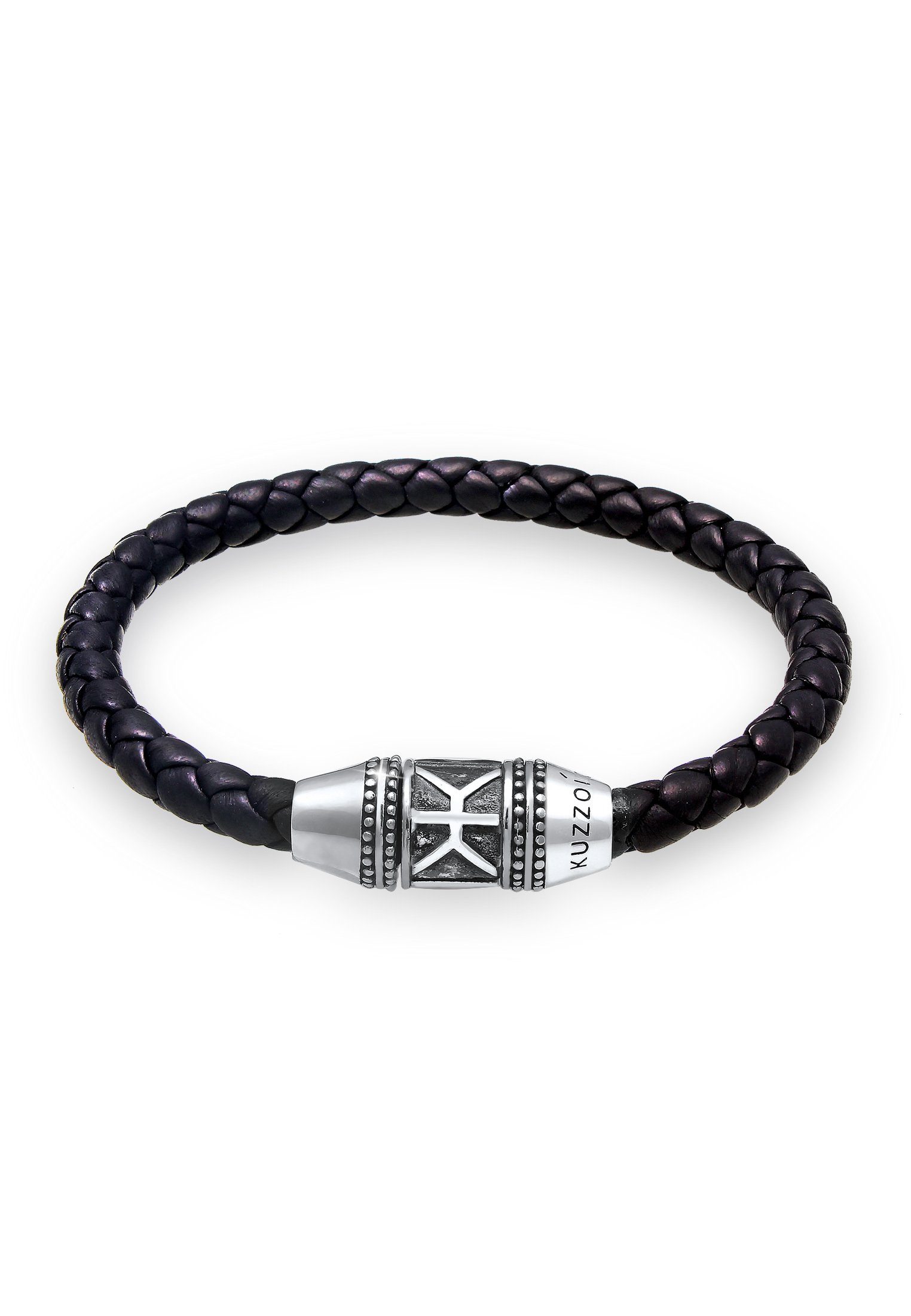 mit Silber, Herren Oberfläche Armschmuck Kuzzoi Magnet-Verschluß Armband 925 Leder Logo oxidierter teilweise