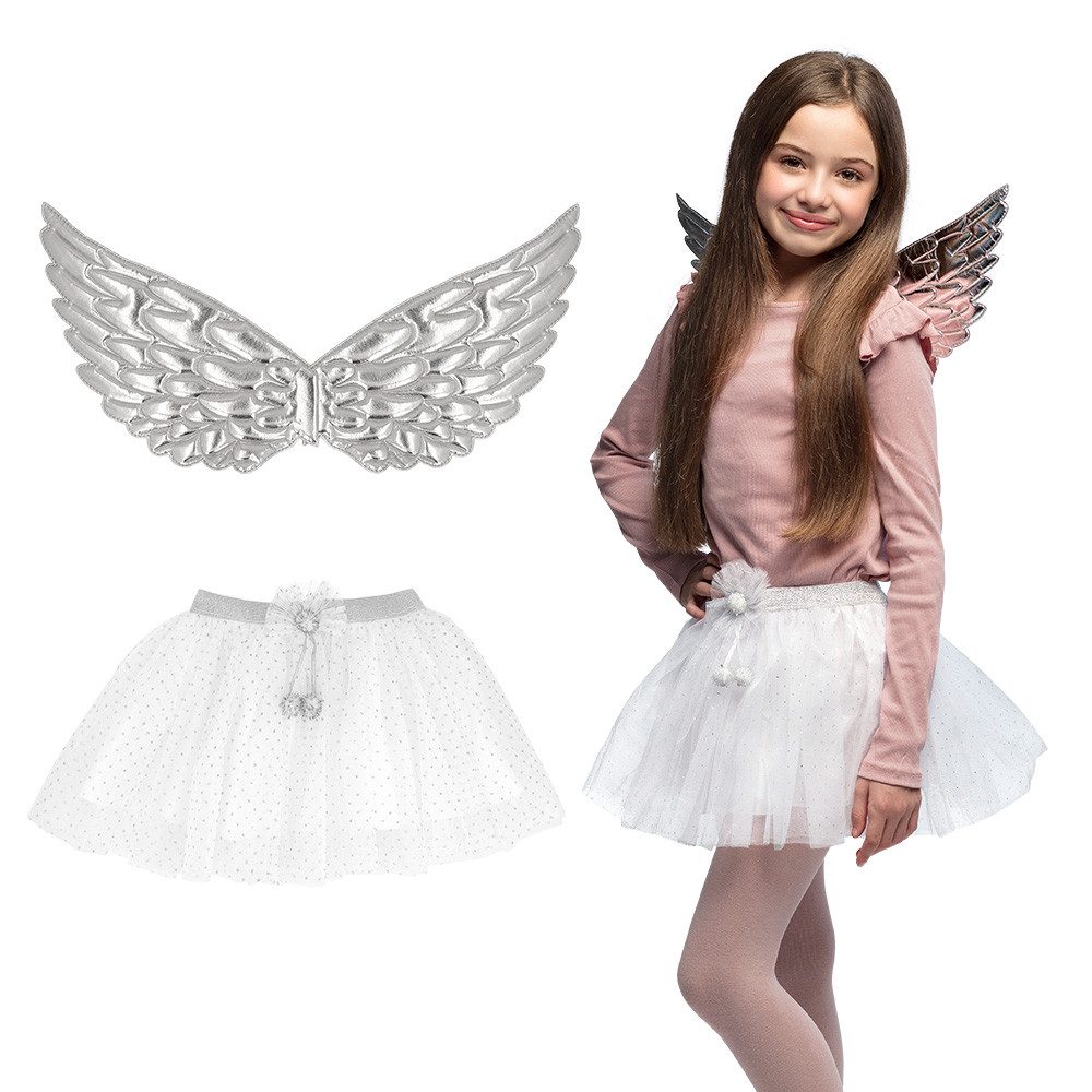 Boland Engel-Kostüm Kind gold- oder silberfarben mit Flügel und Tütü für Mädchen