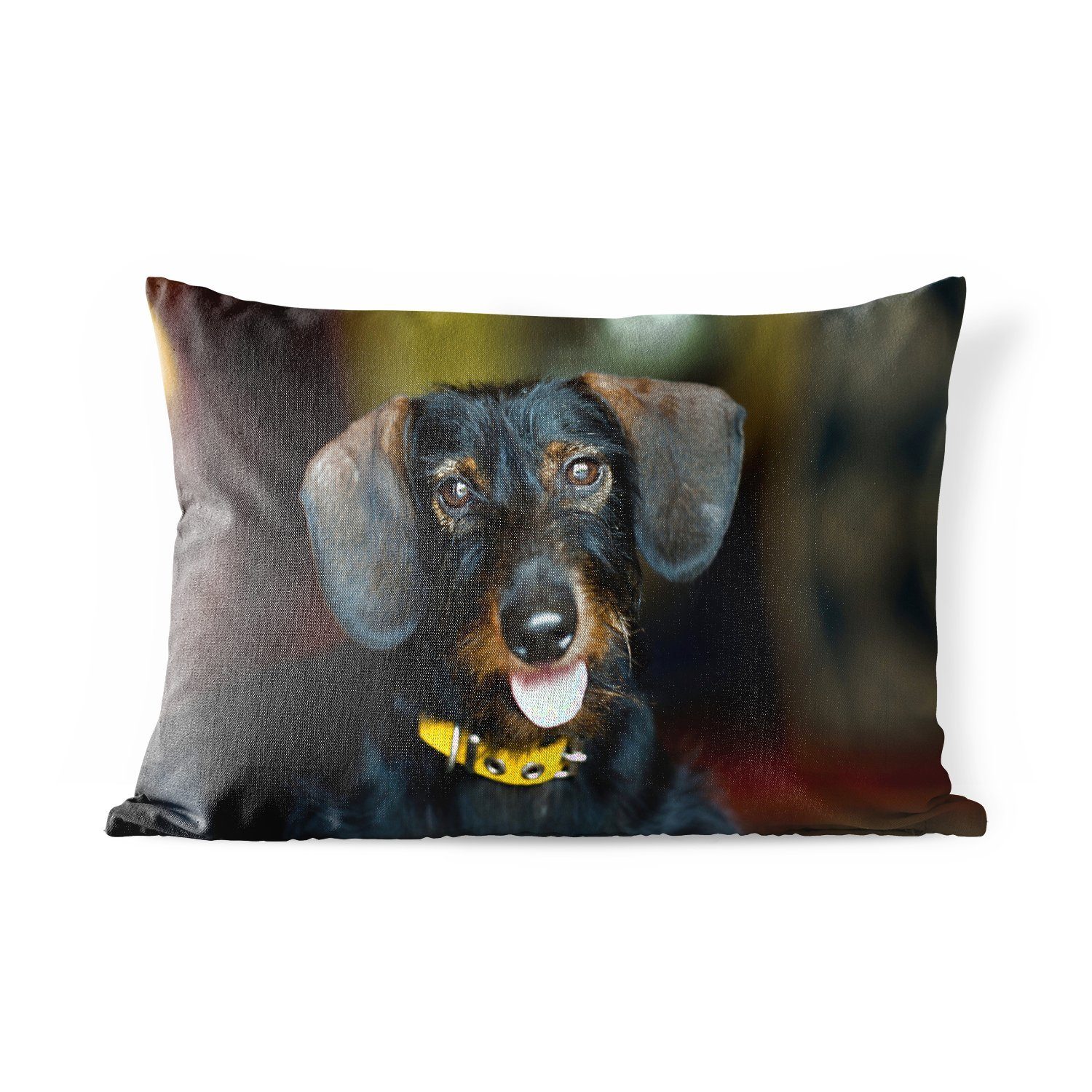 MuchoWow Dekokissen Niedlicher schwarzer Dachshund, Outdoor-Dekorationskissen, Polyester, Dekokissenbezug, Kissenhülle