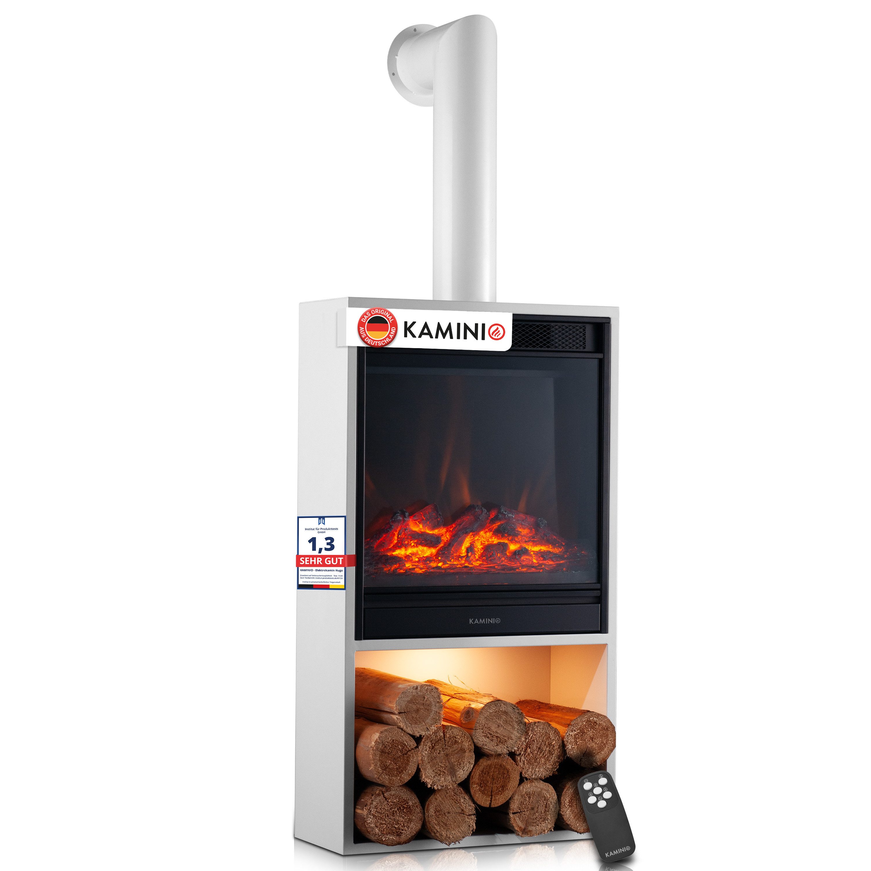 KAMINIO Elektrokamin HUGO, Elektrischer Kamin mit 3D-Flammeneffekt, Heizung 1800W