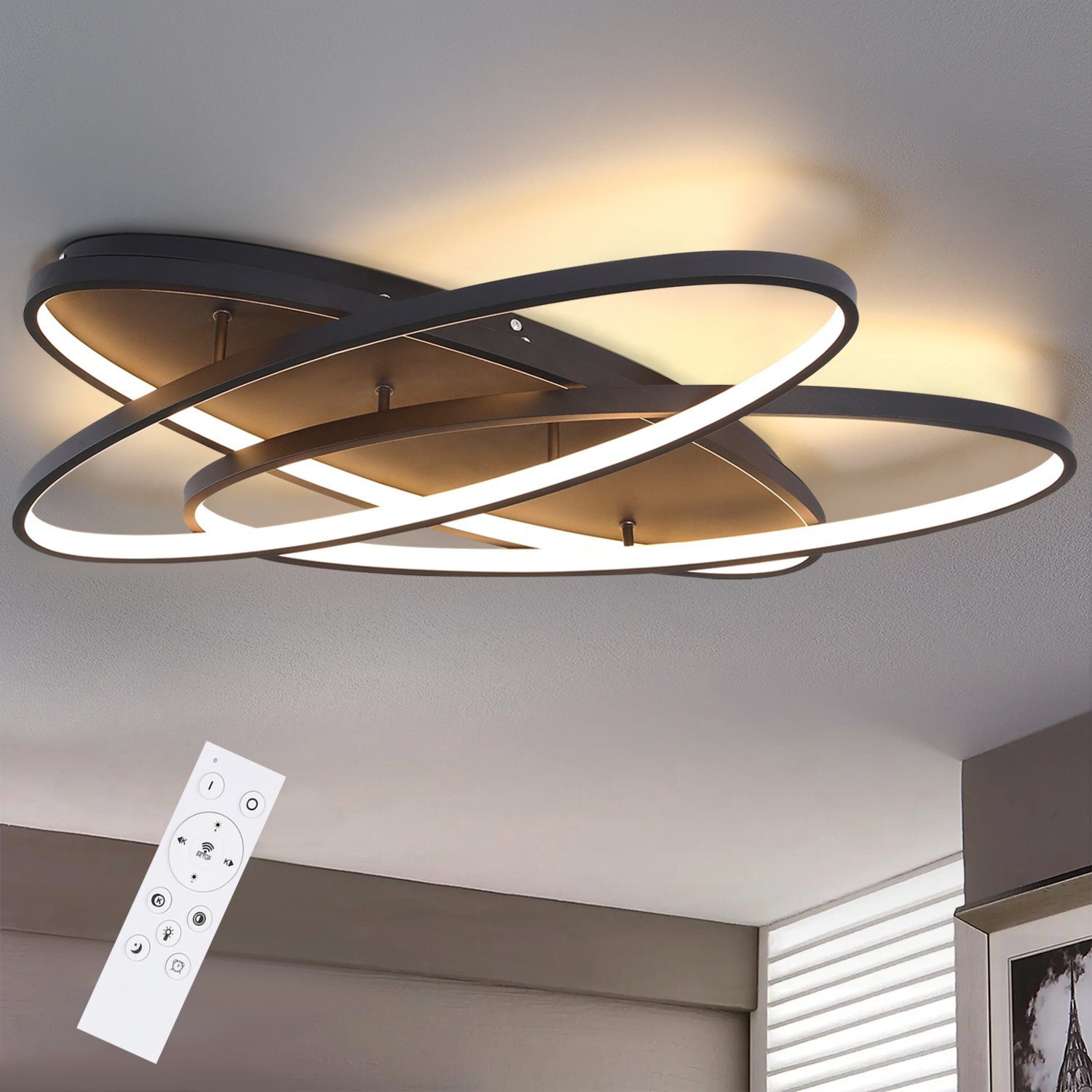 ZMH LED Deckenleuchte Wohnzimmer Oval Dimmbar 76W Modern Deckenlampe Innen Dekorative, Hochwertige Material, LED fest integriert, warmweiß-kaltweiß, Schwarz