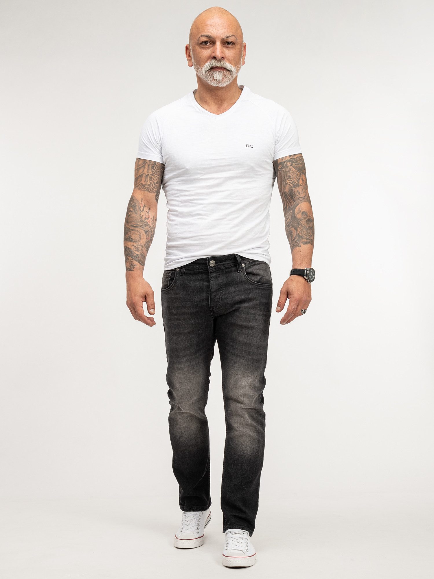 Lorenzo Loren Regular-fit-Jeans Herren Jeans Stretch Schwarz LL-4005 – Bild 4 von 5