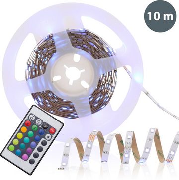 B.K.Licht LED-Streifen Lucilla, 10m LED Stripe Band dimmbar RGB mit Fernbedienung