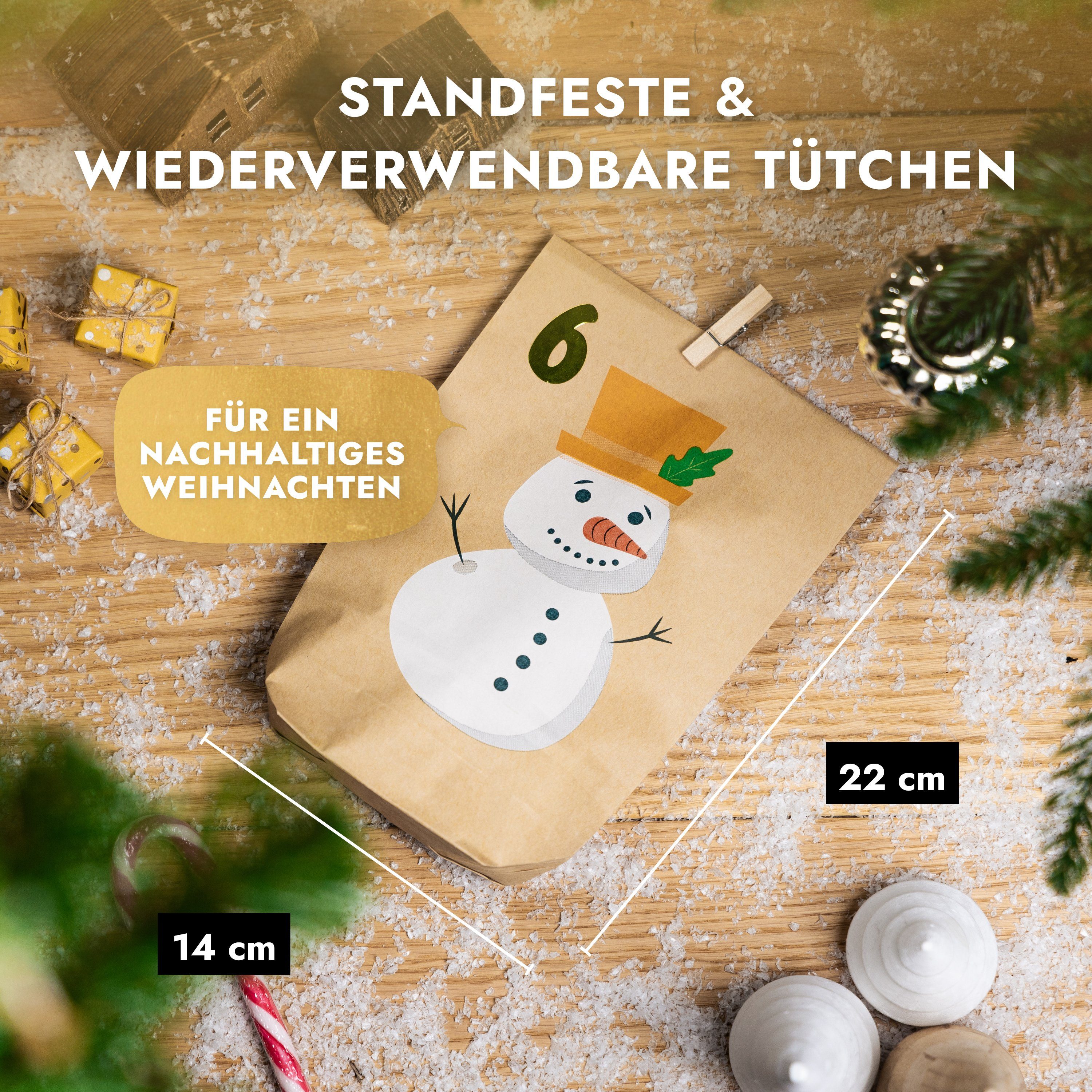 Holzklammern Befüllen Adventskalender Snowman mit Adventskalender Tüten 013 zum befüllbarer AMARI® Amari