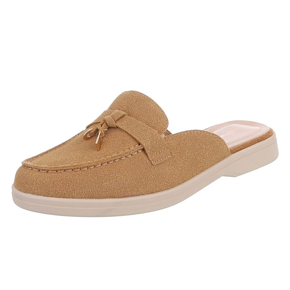 Ital-Design Damen Mule Schlupfschuh mit Metallic-Detail Pantolette (91742516) Blockabsatz Pantoletten in Camel