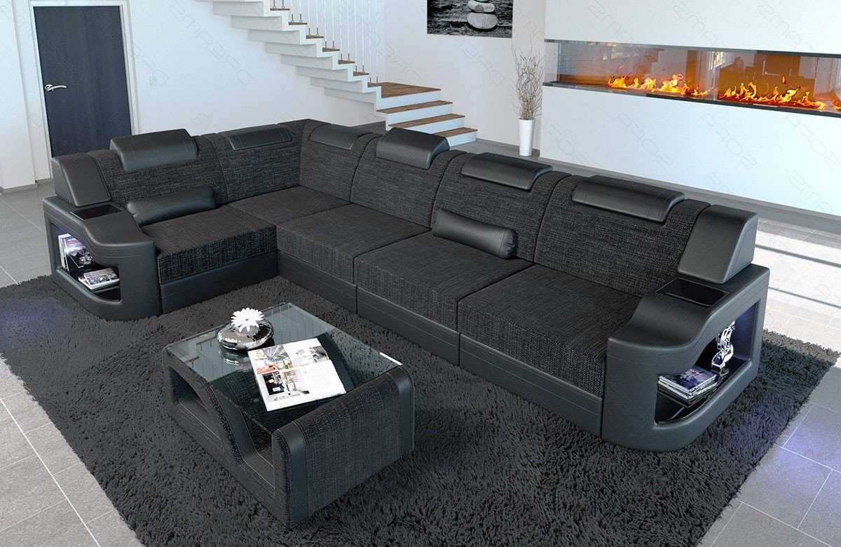 Sofa Dreams Ecksofa Design Form Bettfunktion Polster Couch wahlweise Stoff H schwarzgrau-schwarz Stoffsofa, Strukturstoff mit L Padua Sofa