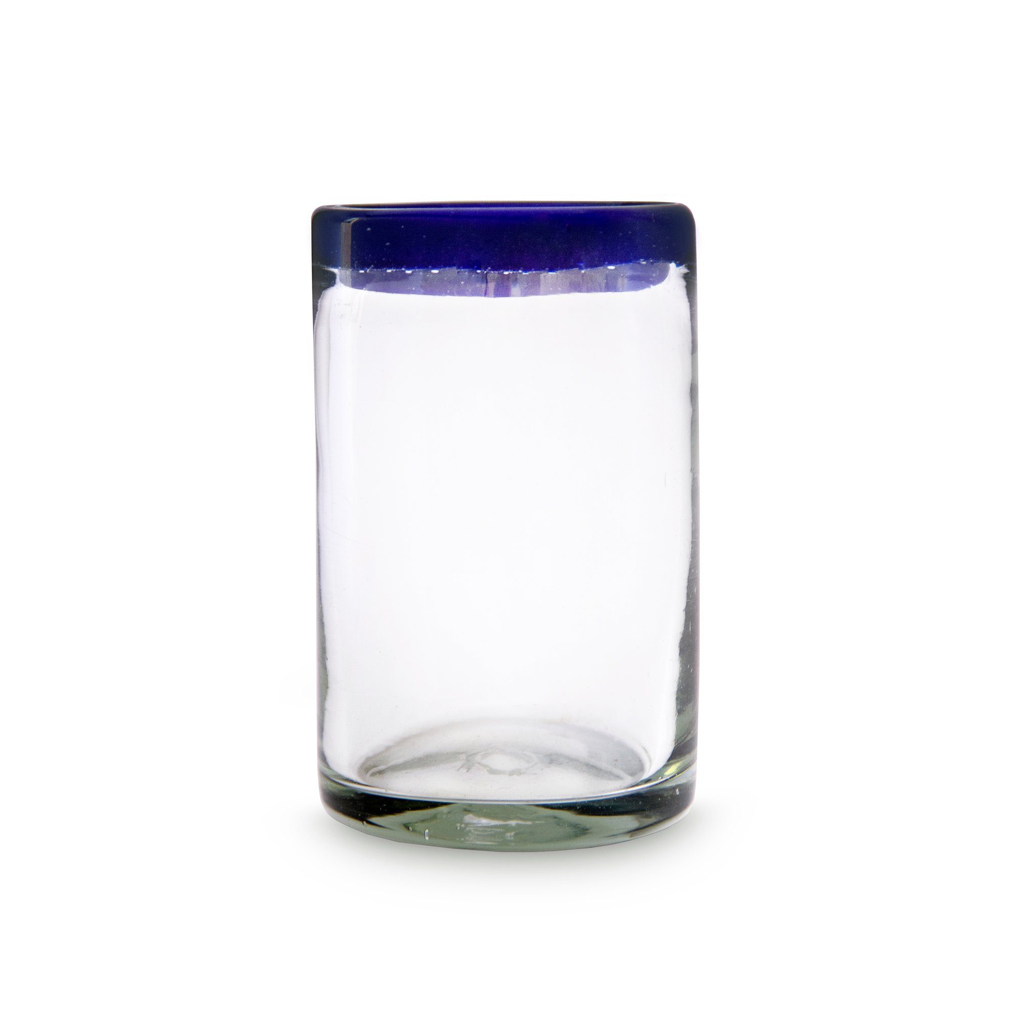 mitienda Glas Mundgeblasenes Glas mit blauem Rand 450ml, Mexiko