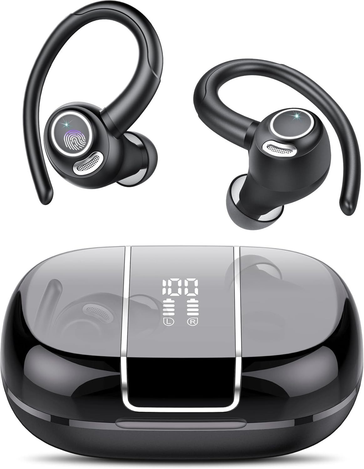 Fyrove Bluetooth Kopfhörer Sport, in Ear Kopfhörer Kabellos Bluetooth 5.3 mit In-Ear-Kopfhörer (Open Ear Kopfhorer, In Ear Ohrhorer, Kopfhorer, TWS In-Ear-Kopfhorer, HD Mic, Herausragender Sound, 40 Std Spielzeit, Comfort Fit, Dual LED-Anzeige, IP7 Wasserdicht Ohrhorer mit Ohrhaken)