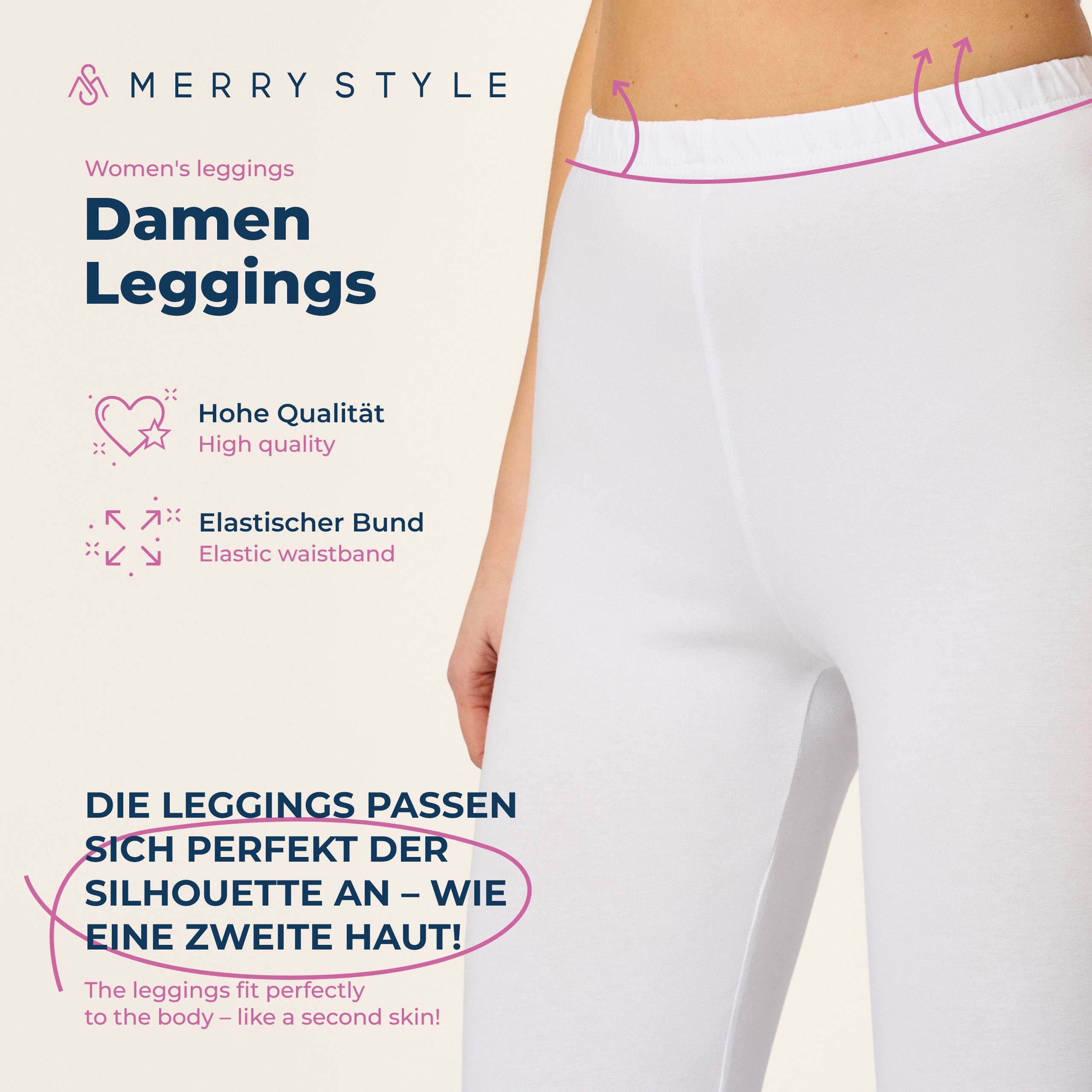 Merry Style Leggings Caprihose Damen 3/4 Hose MS10-199 (1-tlg) aus Baumwolle