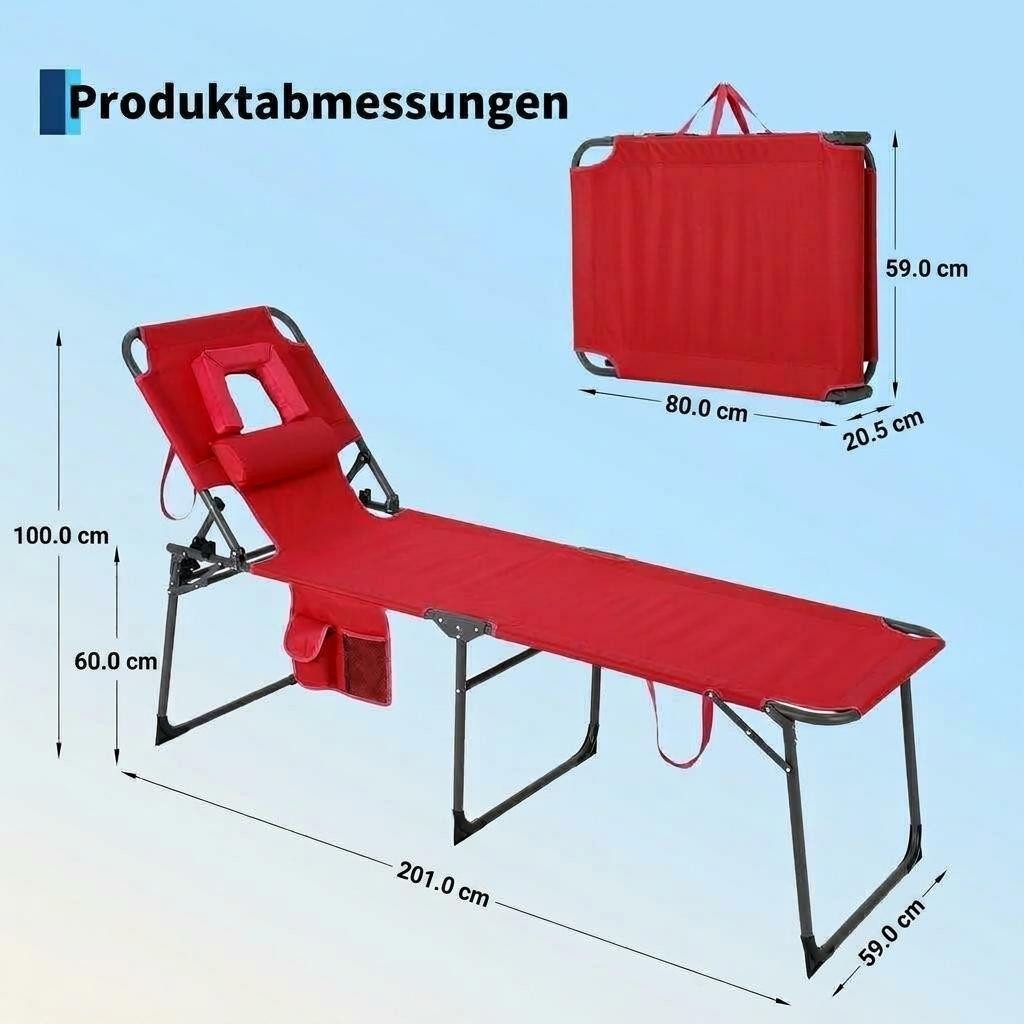 GarveeMore Gartenliege Sonnenliege mit Gesichtsausschnitt Klappbarer Liegestuhl 200x60x60cm – Bild 3 von 5