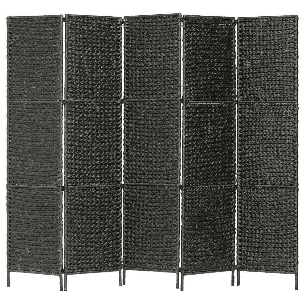 furnicato Raumteiler 5-teilig Paravent 193x160 cm Schwarz Wasserhyazinthe, 1-tlg., Klappbarer Sichtschutz mit rustikalem Webmuster für das Schlafzimmer