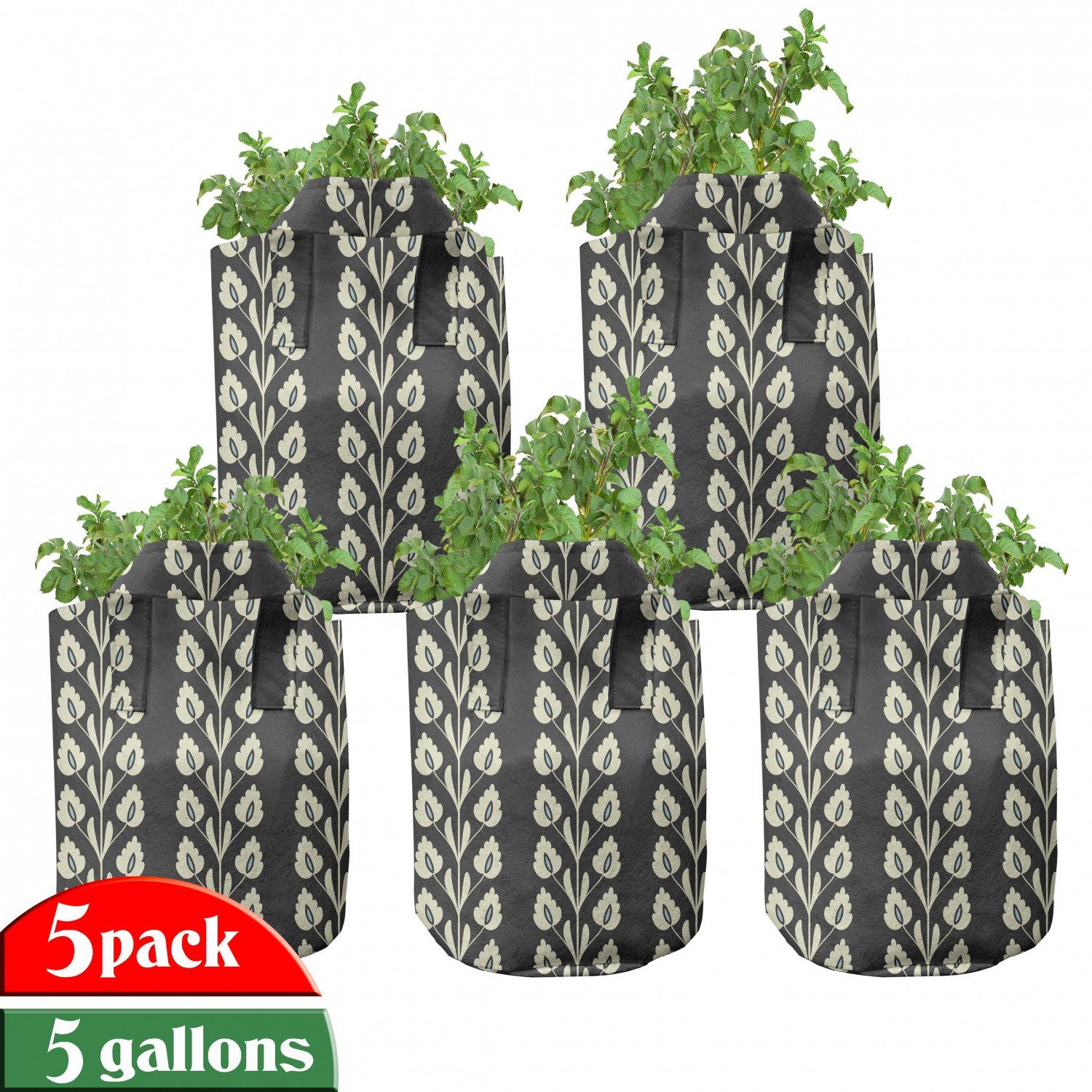 Abakuhaus Pflanzkübel hochleistungsfähig Stofftöpfe mit Griffen für Pflanzen, Schwarz-Weiss Vertikale Wellenförmige Blatt