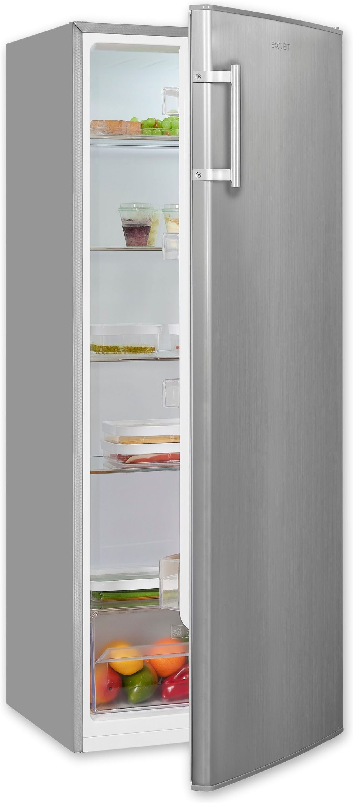 exquisit Kühlschrank KS320-V-H-040E inoxlook, 142,6 cm hoch, 54,4 cm breit, Großzügiger Kühlraum für mehr Frische und beste Übersicht