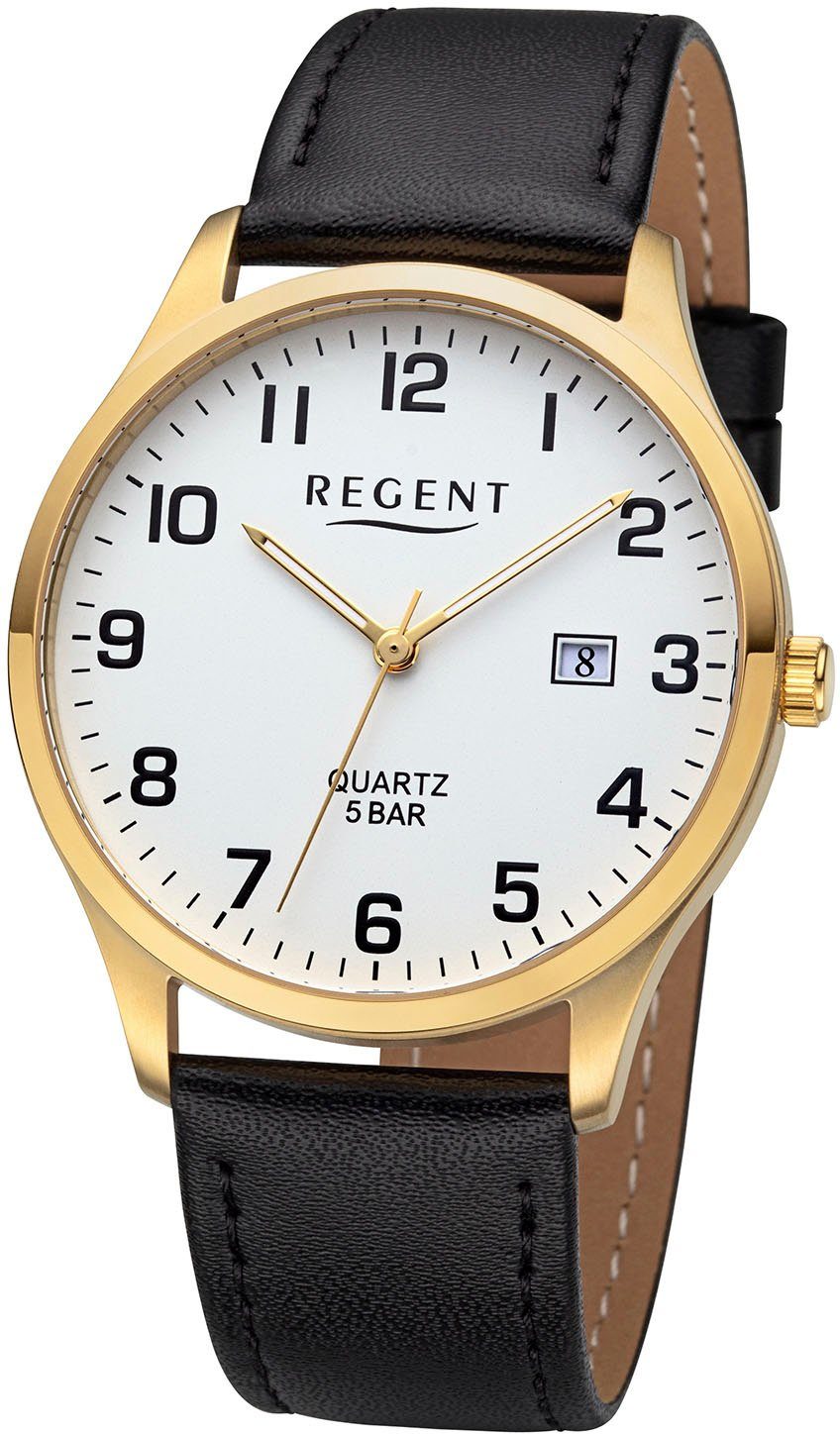 Regent Quarzuhr F1417 - 18554519, Armbanduhr, Herrenuhr, Damenuhr, Datum, Lederarmband