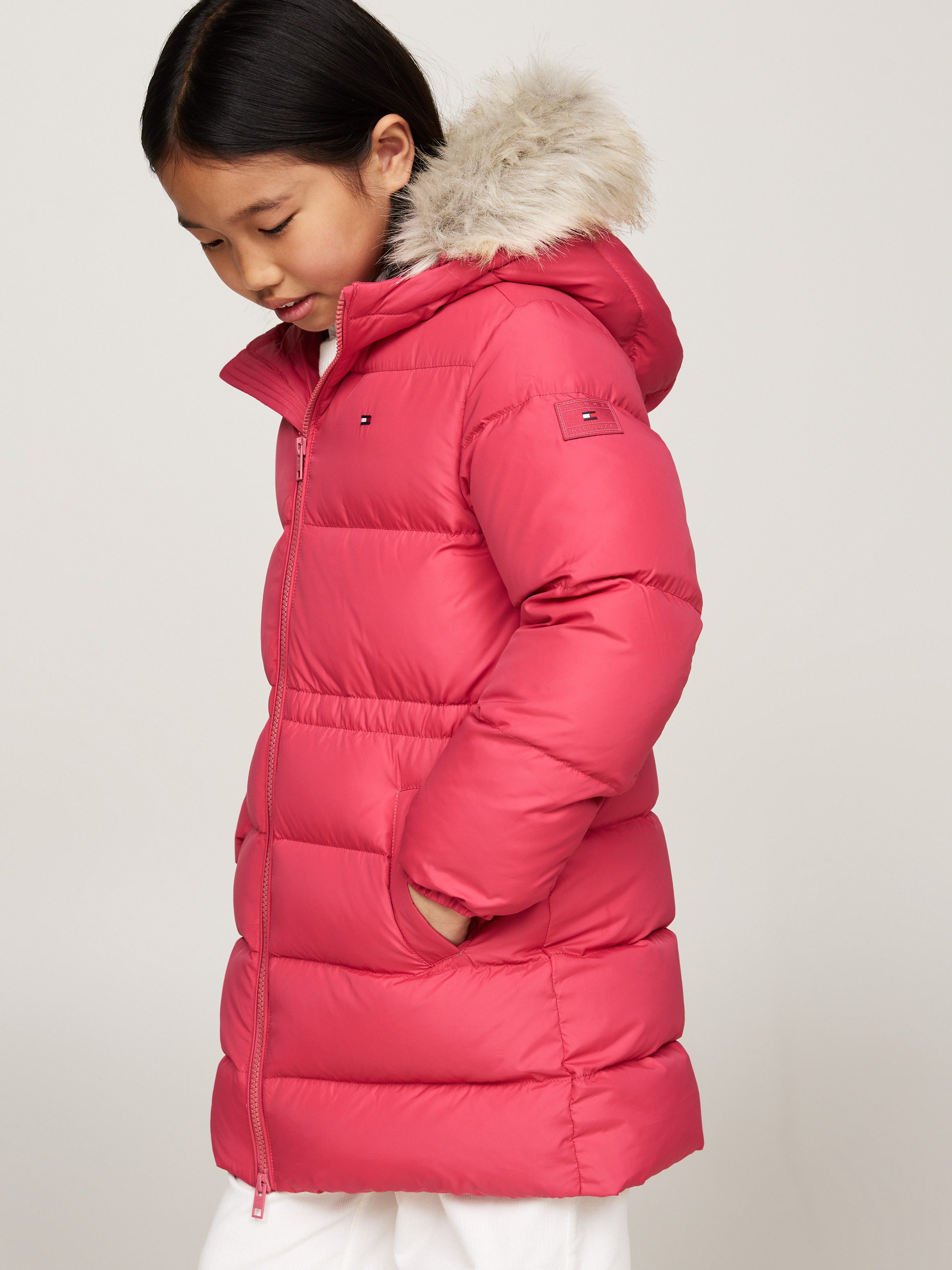 Tommy Hilfiger Steppjacke LONG WAISTED DOWN JACKET mit Fellimitat