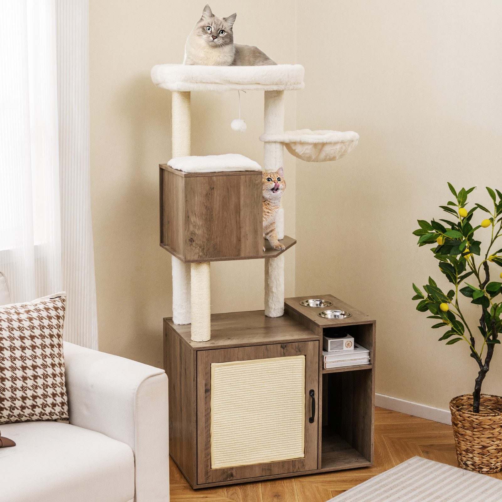 COSTWAY Kratzbaum, Katzenschrank für Katzentoilette, Katzenbaum mit Katzenk günstig online kaufen