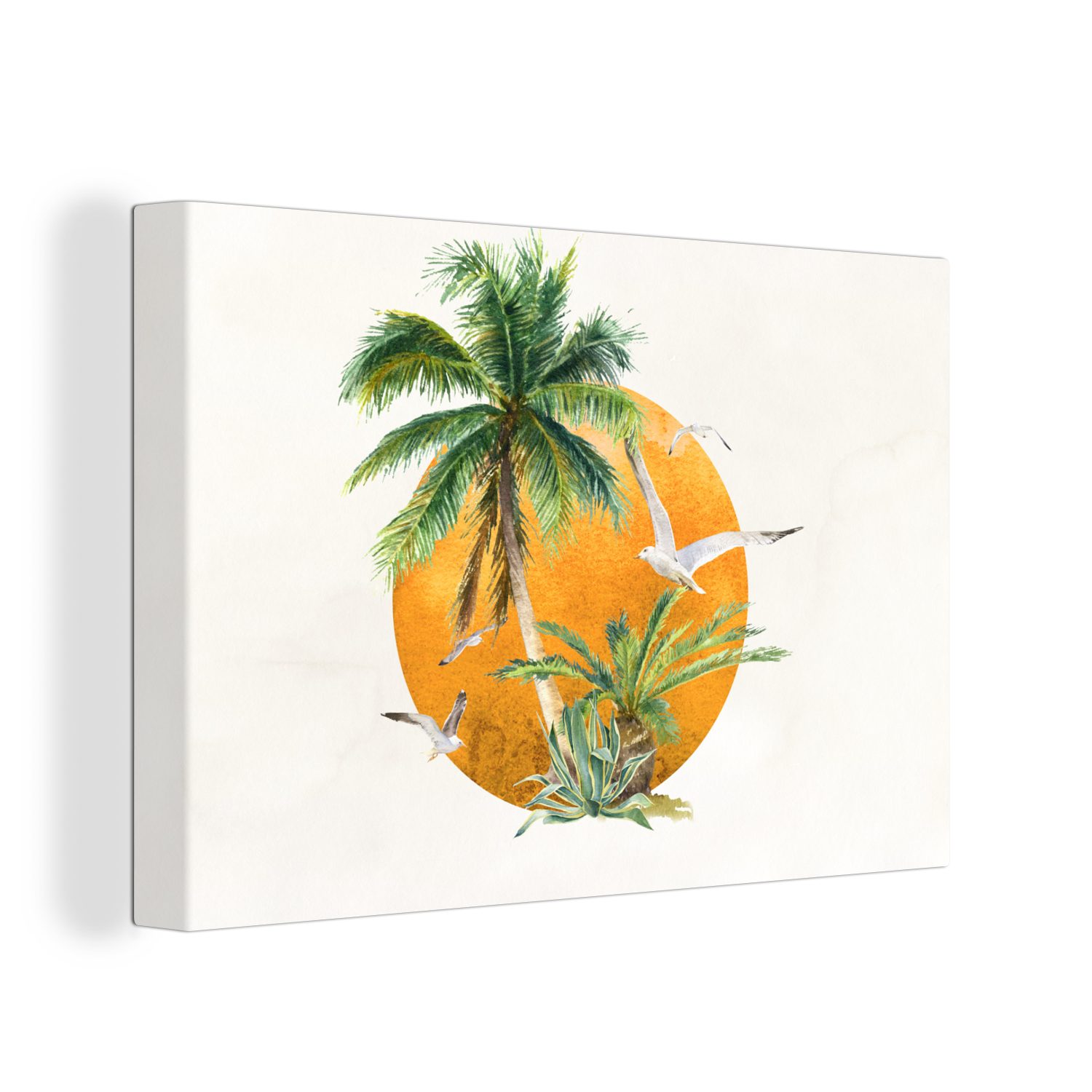 Wandbild Leinwandbilder, Aufhängefertig, Wanddeko, (1 Vogel, Sonne Palme OneMillionCanvasses® cm - Leinwandbild - St), 30x20