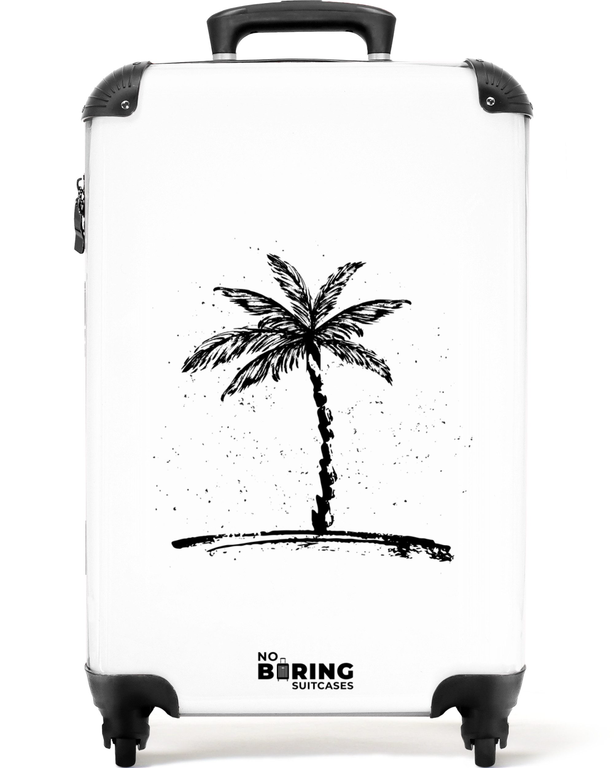NoBoringSuitcases.com© Hartschalen-Trolley Weiß mit schwarzer Palme günstig online kaufen
