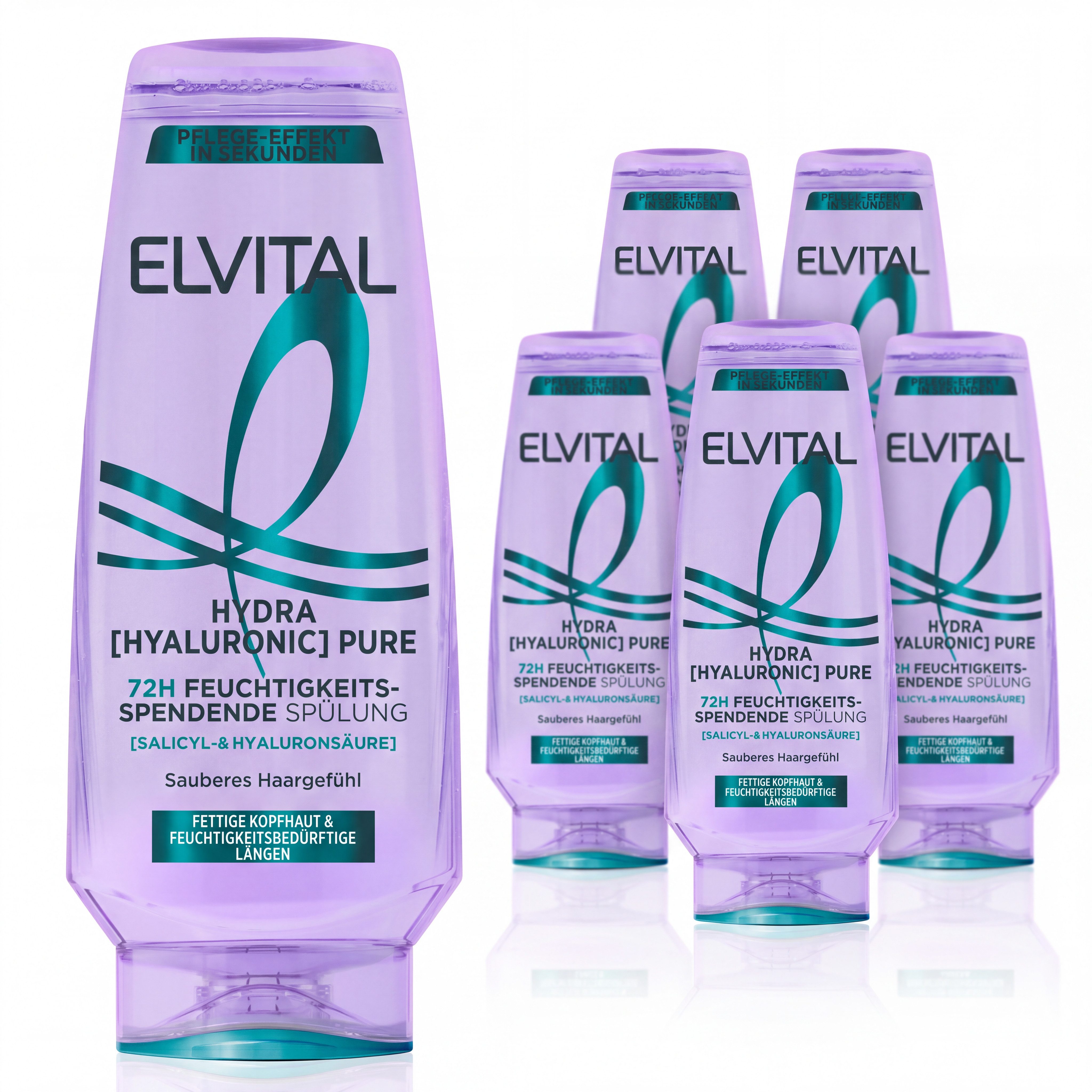 L'ORÉAL PARIS Haarspülung L'Oréal Paris Elvital Hydra [Hyaluronic] Pure Spülung, Packung, 6-tlg., Bis zu 72h Feuchtigkeit für Längen dank Salicyl- und Hyaluronsäure.
