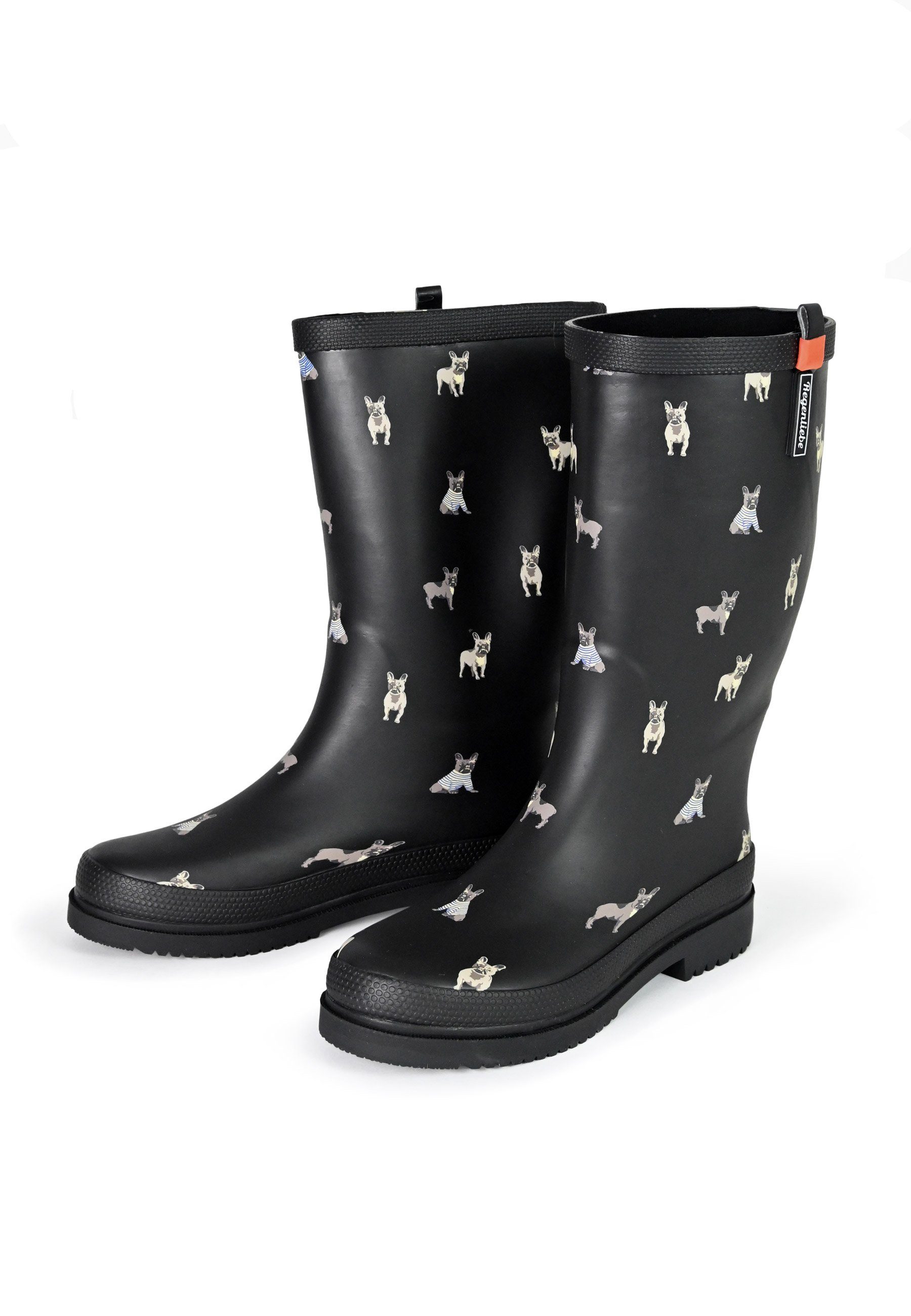 Regenliebe Waldi Mops High Gummistiefel Langschaft Stiefel mit Hundemotiv