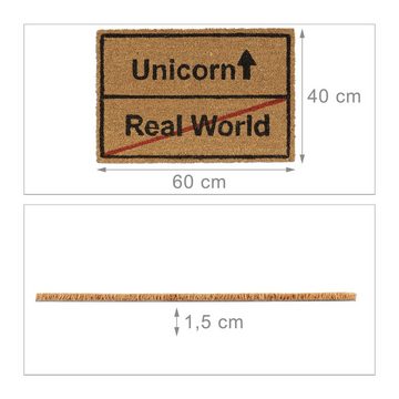 Fußmatte Kokosmatte Unicorn Real World, relaxdays, Höhe: 15 mm