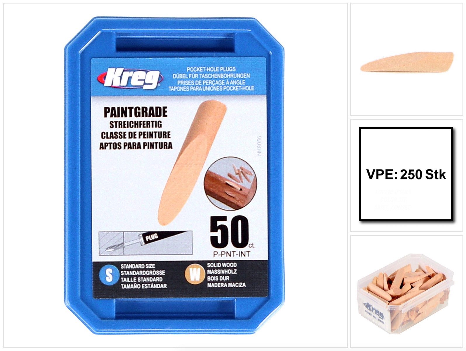 Kreg Spreizdübel Pocket-Hole Stopfen Massivholz Dübel streichfertig 250 Stk. (5x P-PN