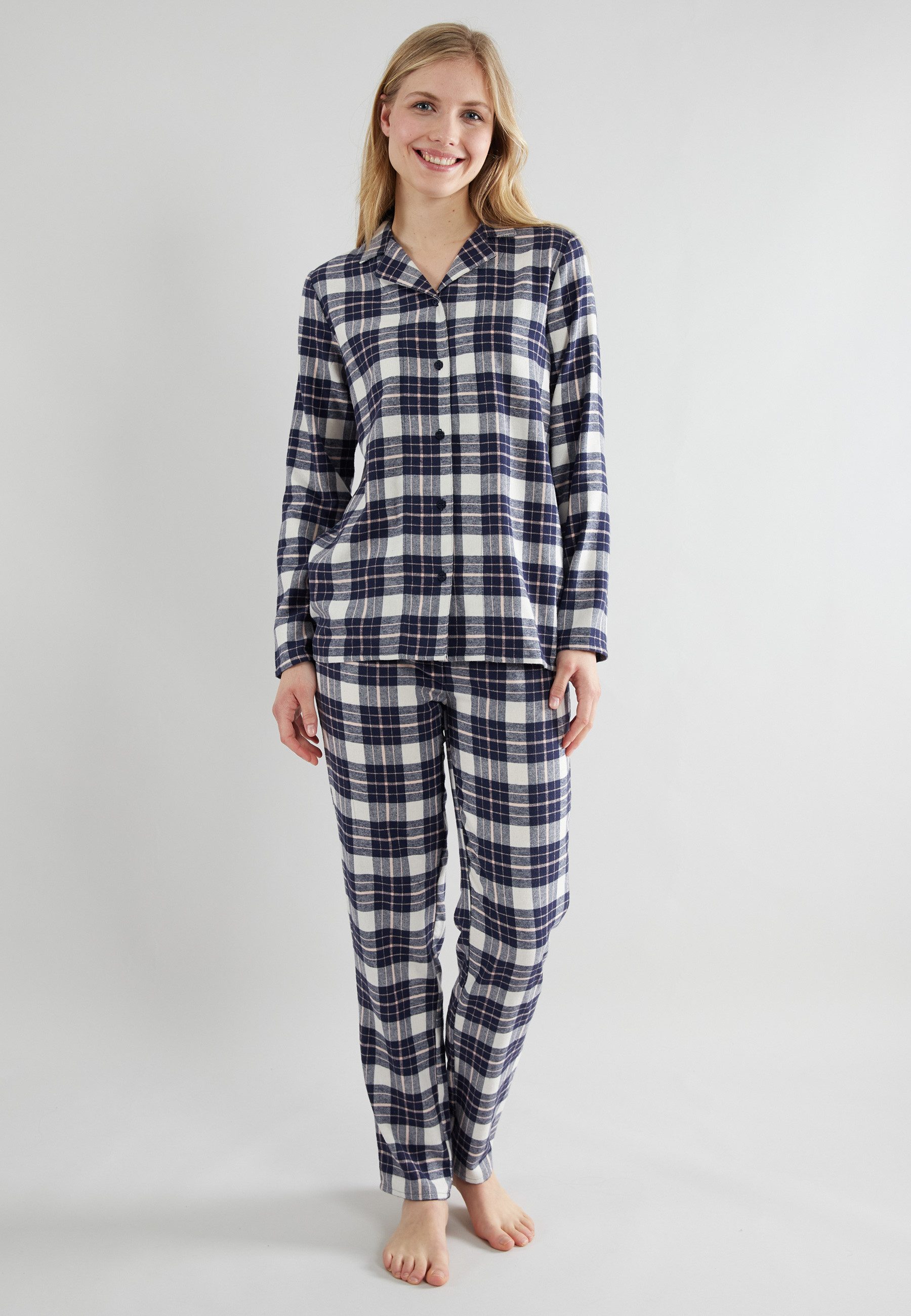 GÖTZBURG Pyjama GÖTZBURG Damen Pyjama blau kariert (1 tlg)