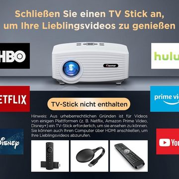 Vigpil Heimkino Mini Portabler Projektor (11000 lm, 1280*720 px, kompatibel mit Android/iOS/Windows/TV Stick/HDMI/USB)