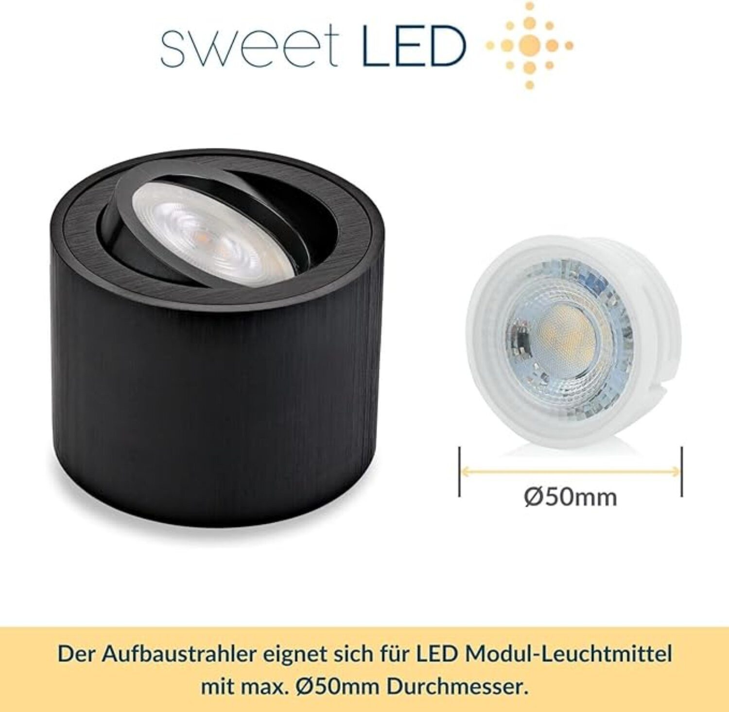 Sweet LED LED Aufbaustrahler 4er Set flache LED Aufbauspots schwarz - rund & schwenkbar, 5 W, 230V, LED wechselbar, Warmweiß, LED Deckenlampe, Deckenspot, Decke – Bild 4 von 5