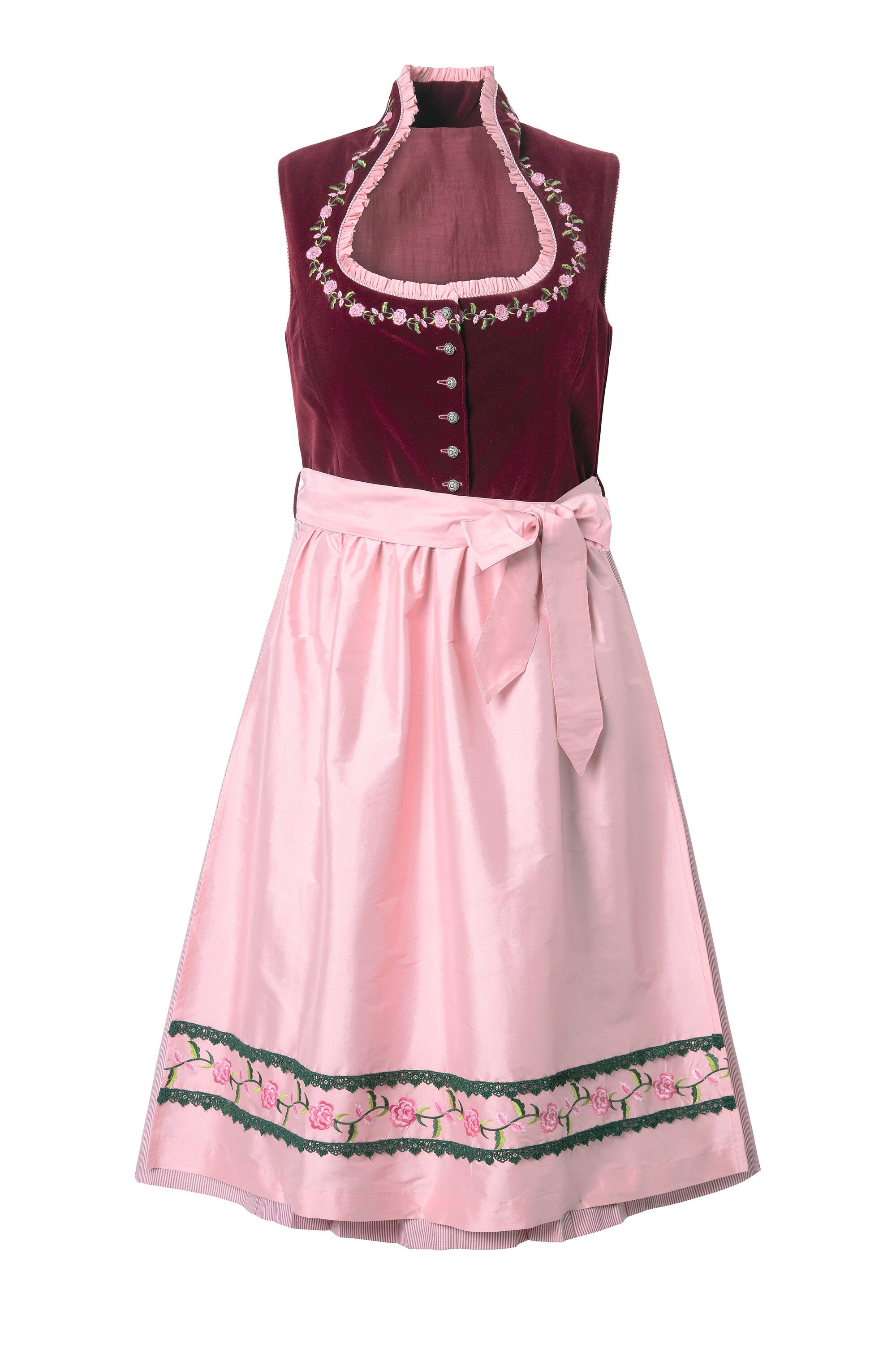 Ulla Popken Dirndl Samt-Dirndl Stickerei Carré-Ausschnitt ärmellos günstig online kaufen