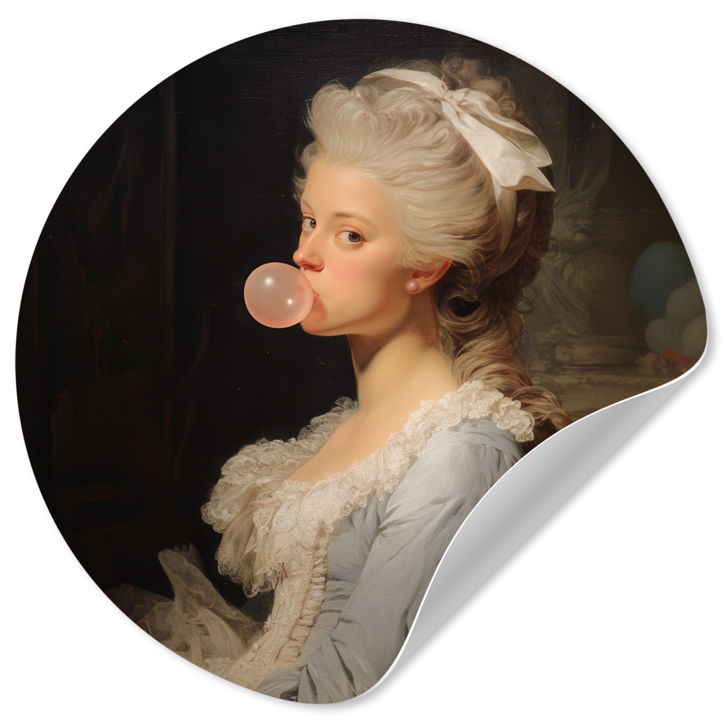 MuchoWow Wandsticker Frau - Barockes Kleid - Kaugummi (1 St), Tapetensticker Selbstklebend, Wandbild Wohnzimmer, 80x80 cm