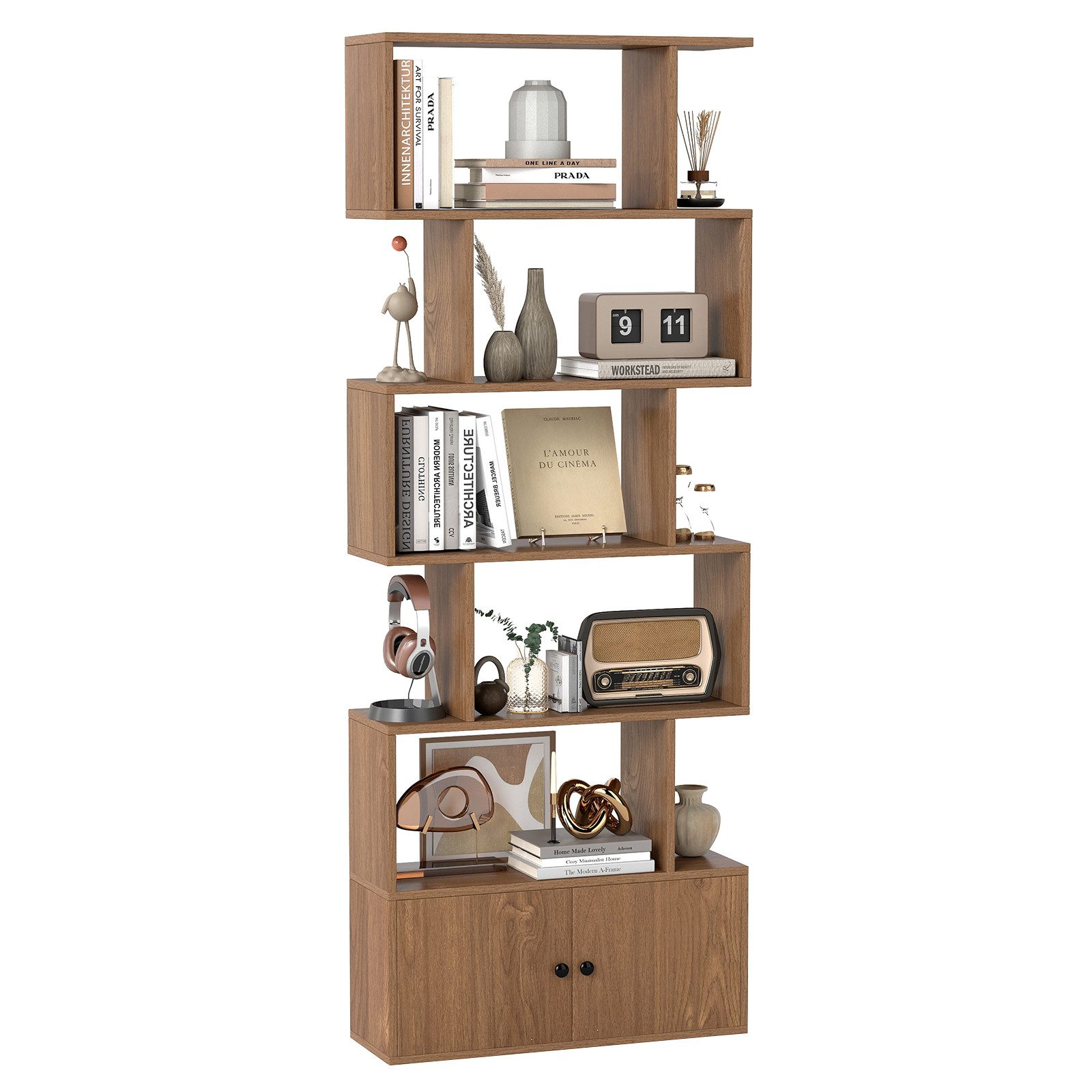 COSTWAY Bücherregal 6 Ebenen Standregal aus Holz, 183 x 70 x 23 cm