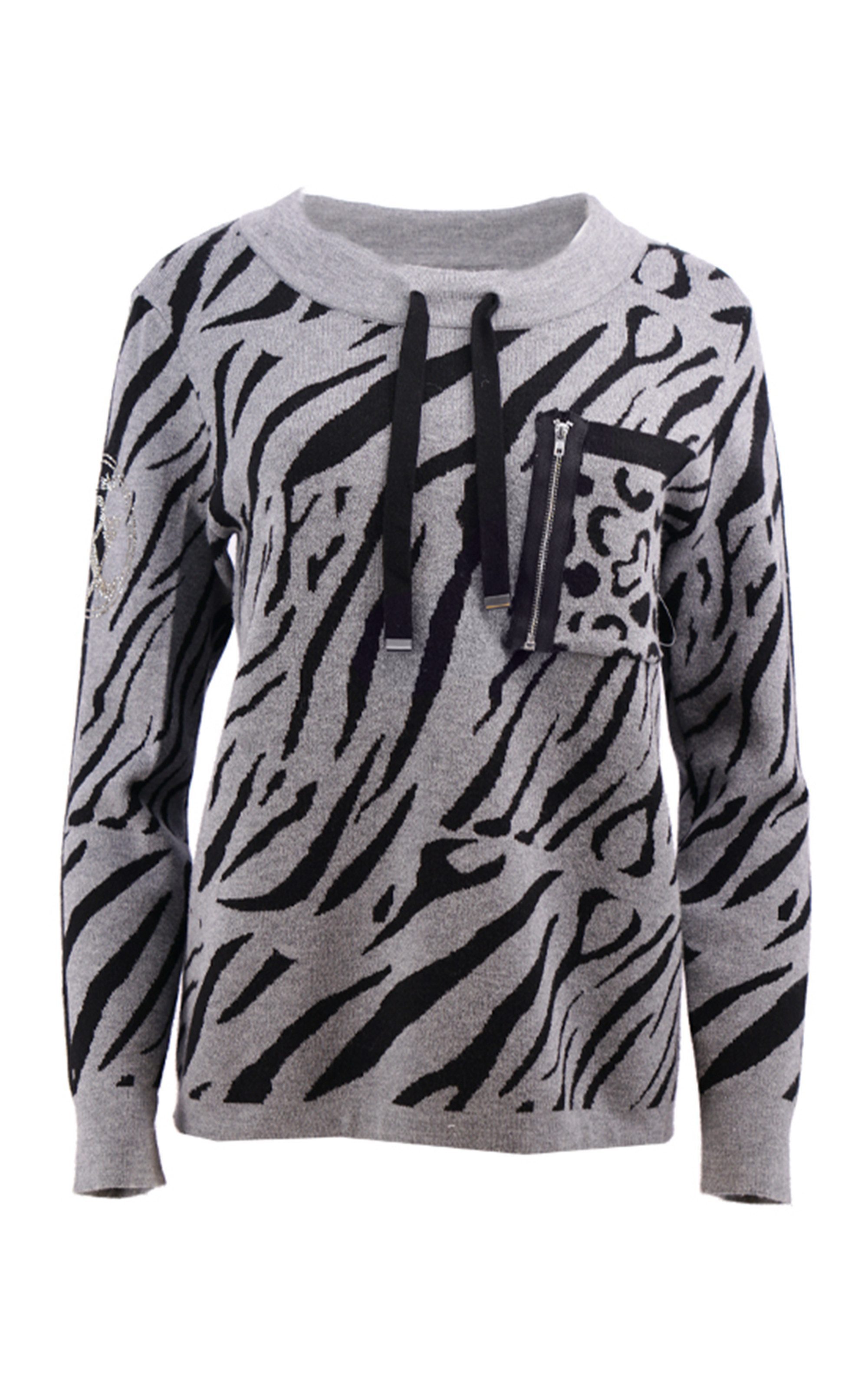 Passioni Strickpullover mit Animalprint und Tasche günstig online kaufen