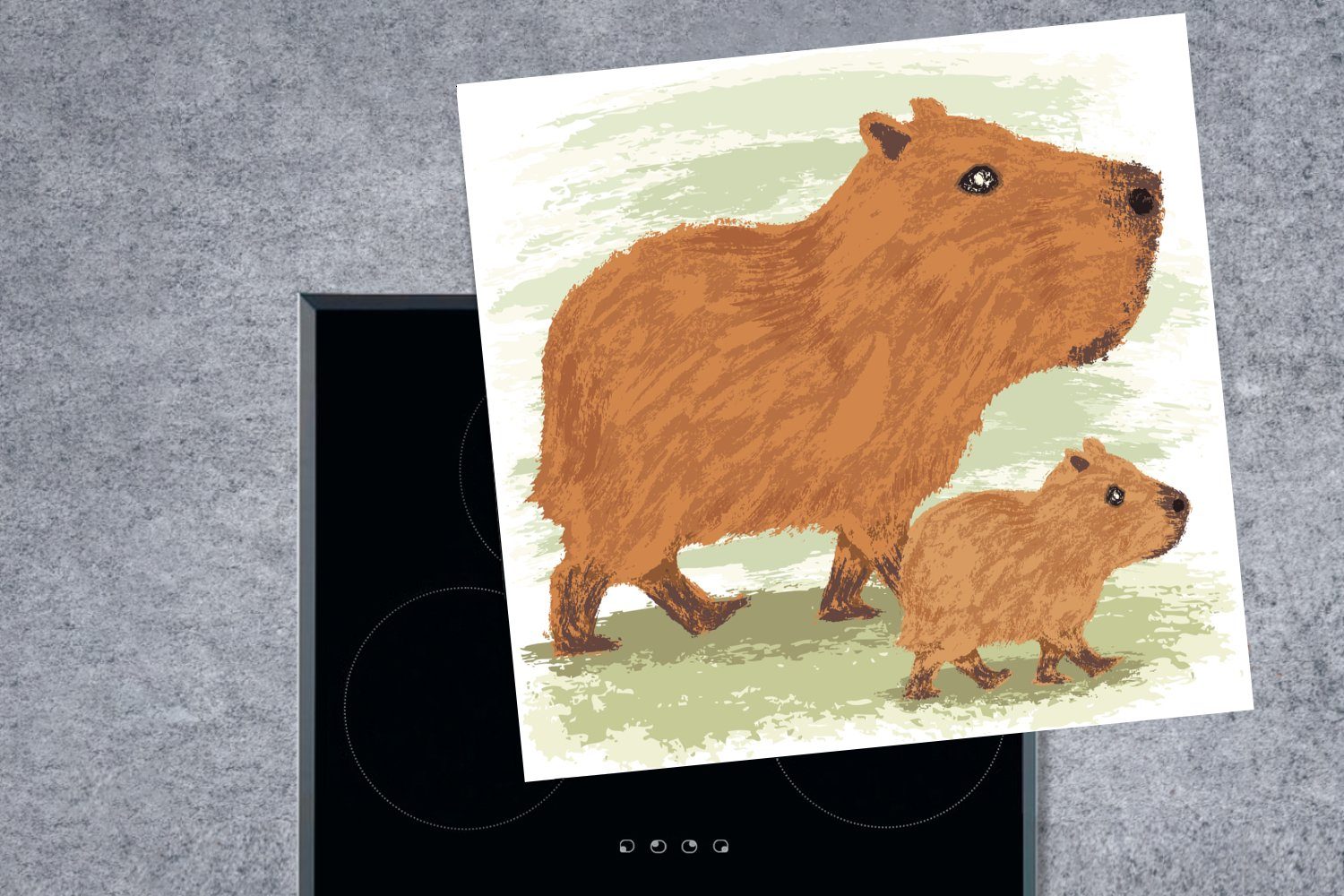 MuchoWow Herdblende-/Abdeckplatte Illustration von zwei gezeichneten Ceranfeldabdeckung, 78x78 (1 küche tlg), Wasserschweinen, cm, für Vinyl, Arbeitsplatte