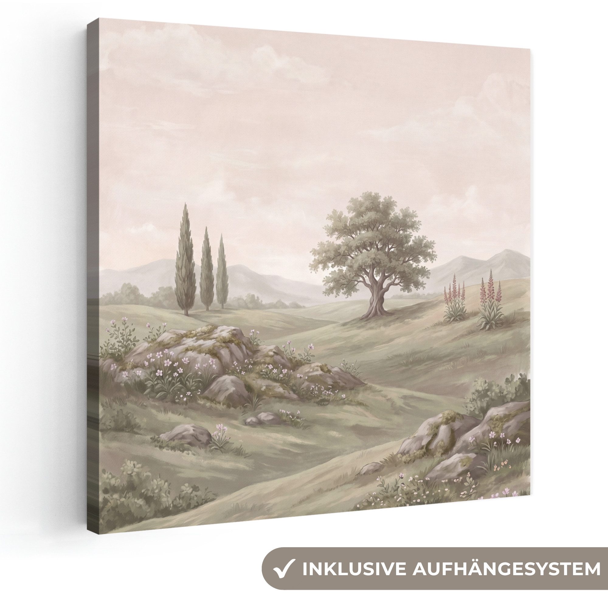 OneMillionCanvasses® Leinwandbild Berghang - Bäume - Natur - Grünanlagen, Fotodruck (1 St), Wandbild, Deko Schlafzimmer Wohnzimmer Flur 20x20 cm