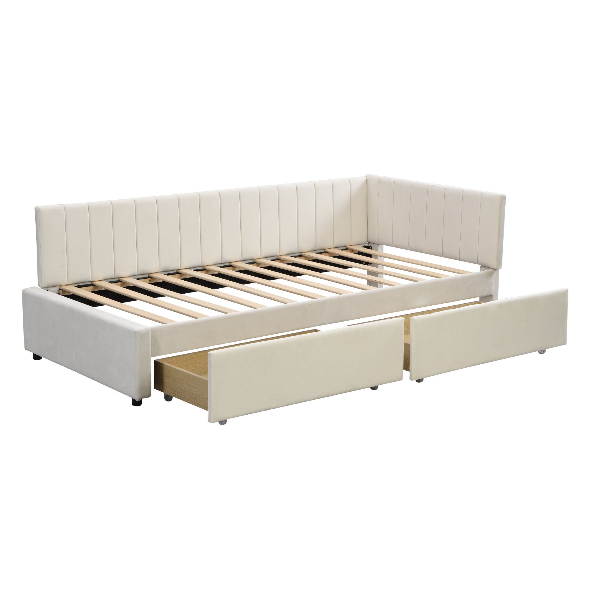 HAUSS SPOLE Schlafsofa 90*200 mit 2 großen Stauraumschubladen und Lattenrost Samt Beige